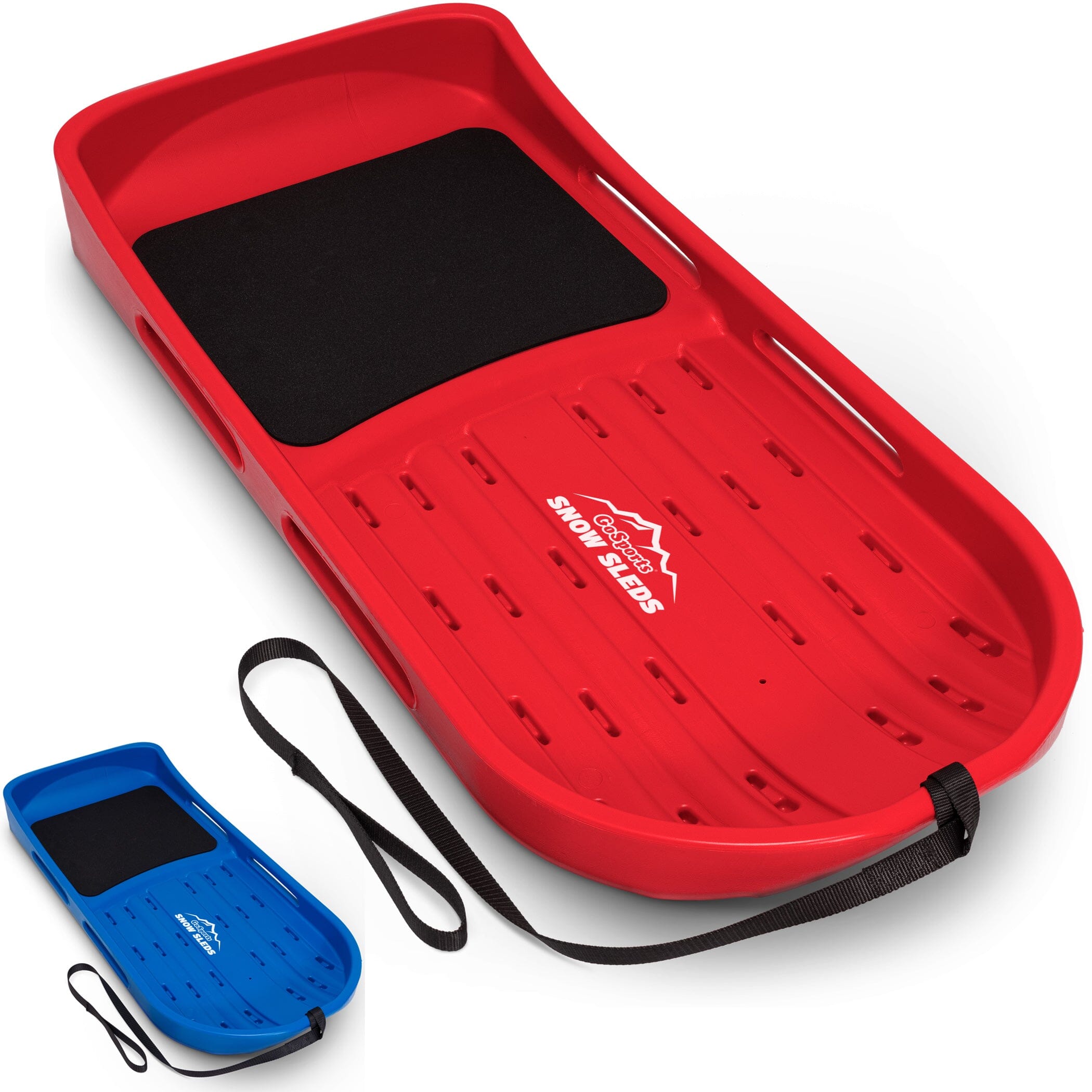 GoSports 2 Person Premium Snow Sled - Choose Red or Blue - Double Walled Construction, Pull Strap and Padded Seat Snow Sled GoSports Red 