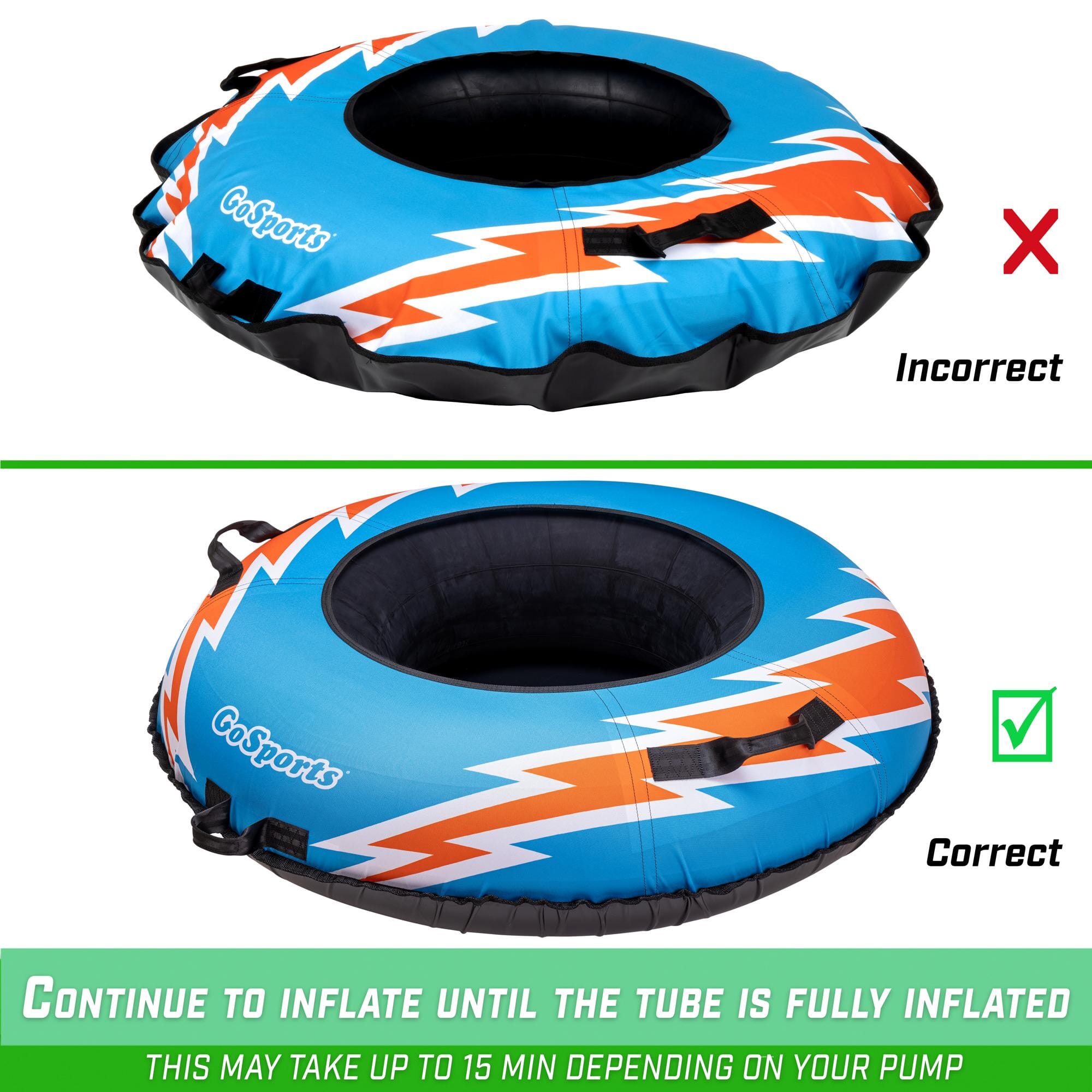 a blue and orange inflatable with the text, ' o '