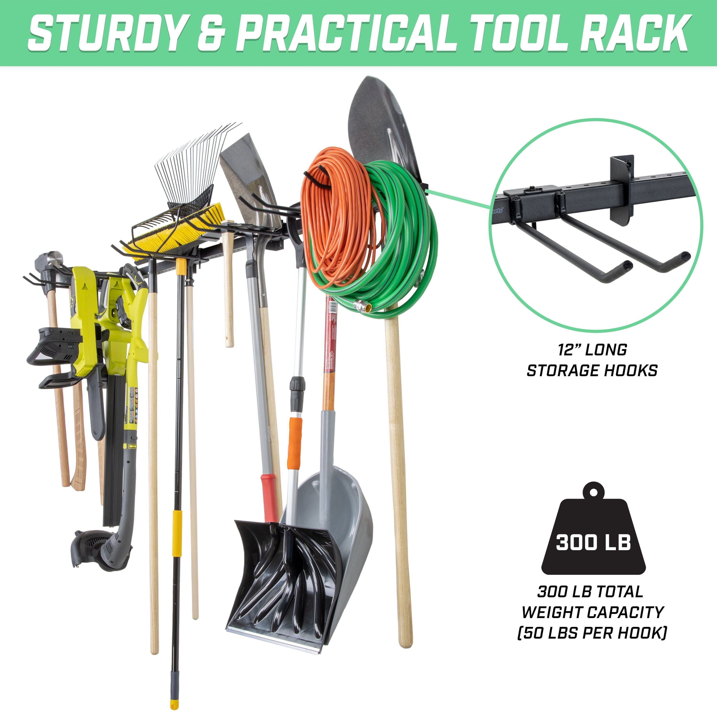 GoSports Wall Mounted Garage Tool Organizer - Adjustable Storage Rack for  Garden and Shop Tools –