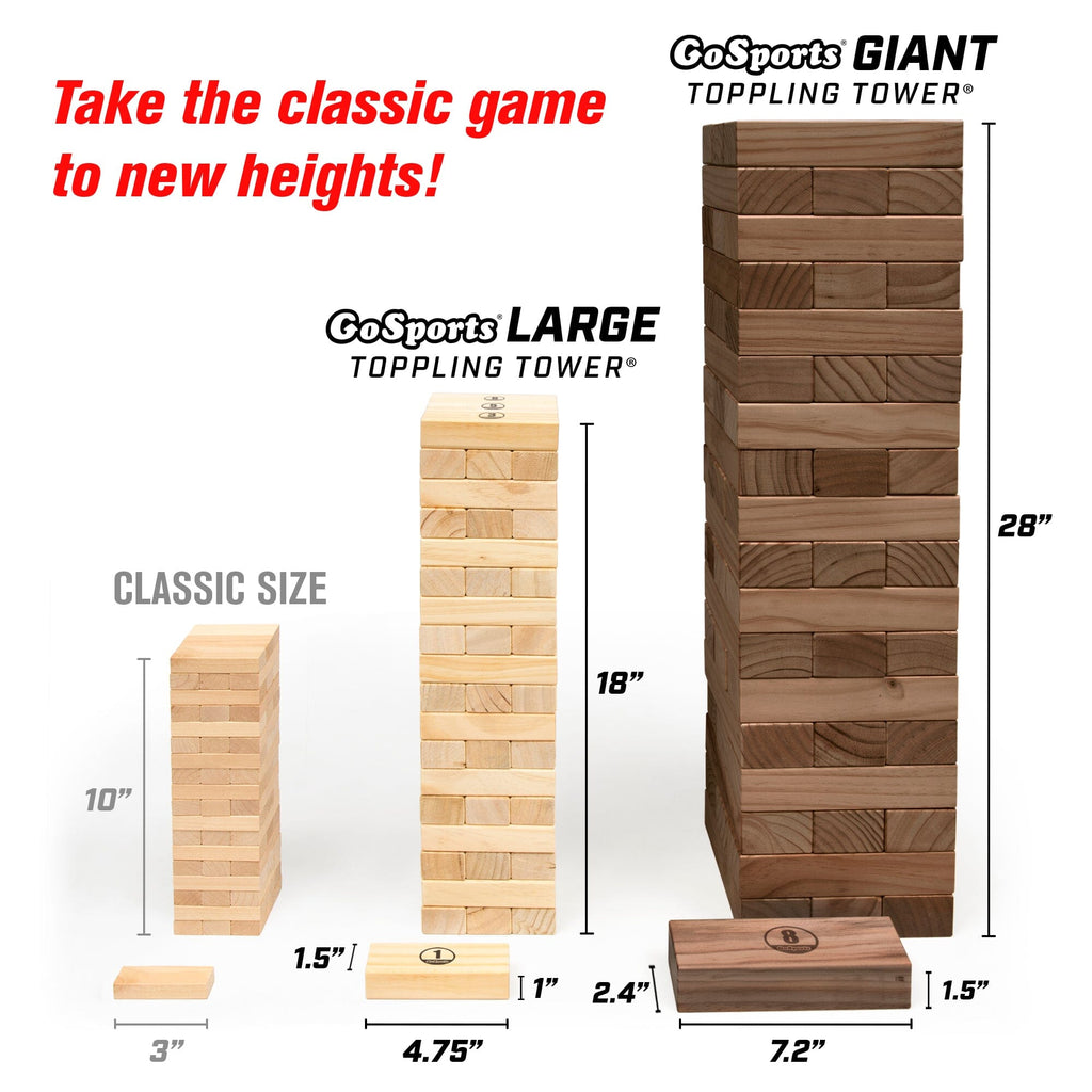 GoSports 3 ft Giant Wooden Toppling Tower - Brown Stain Toppling Tower GoSports 