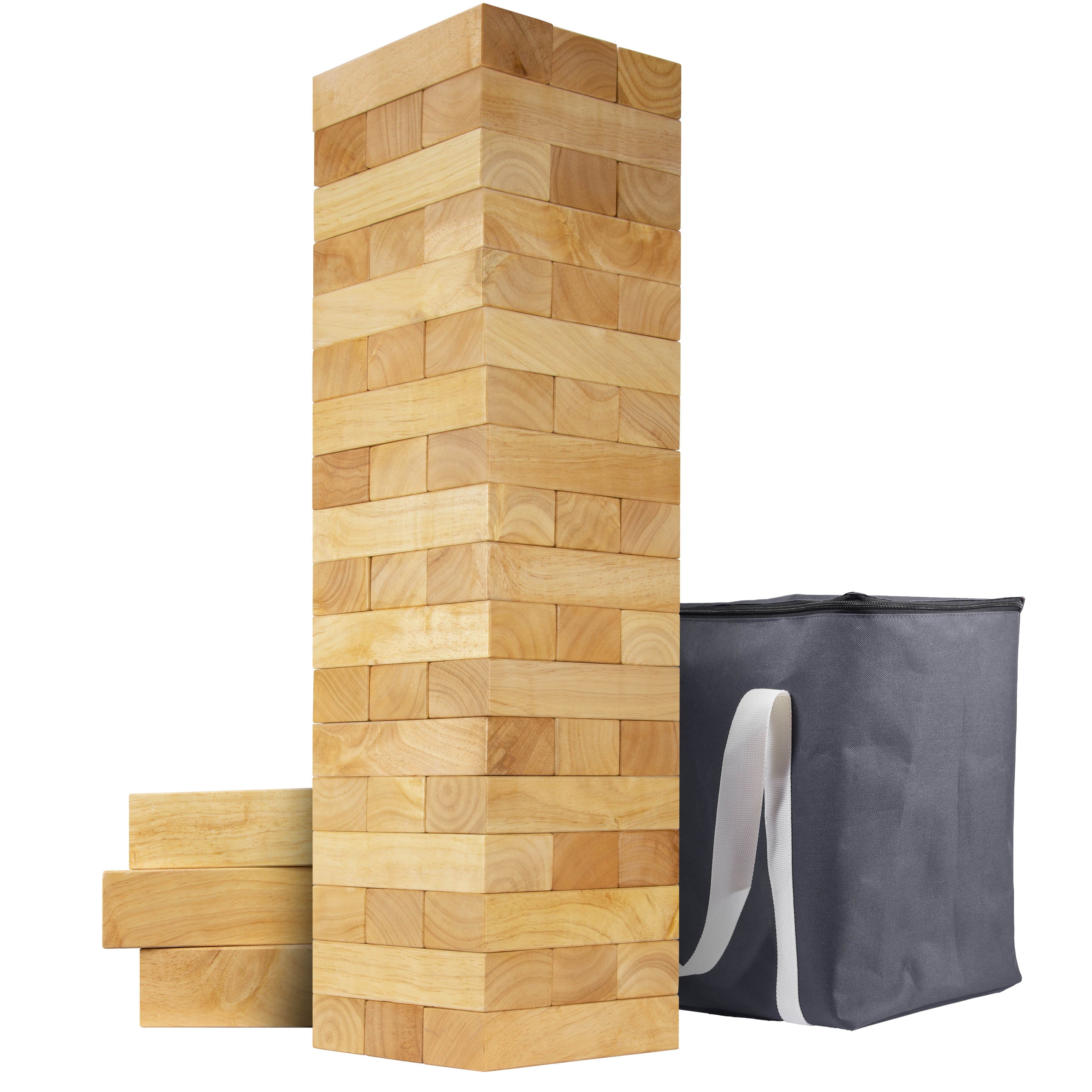 a wooden tower with a black bag