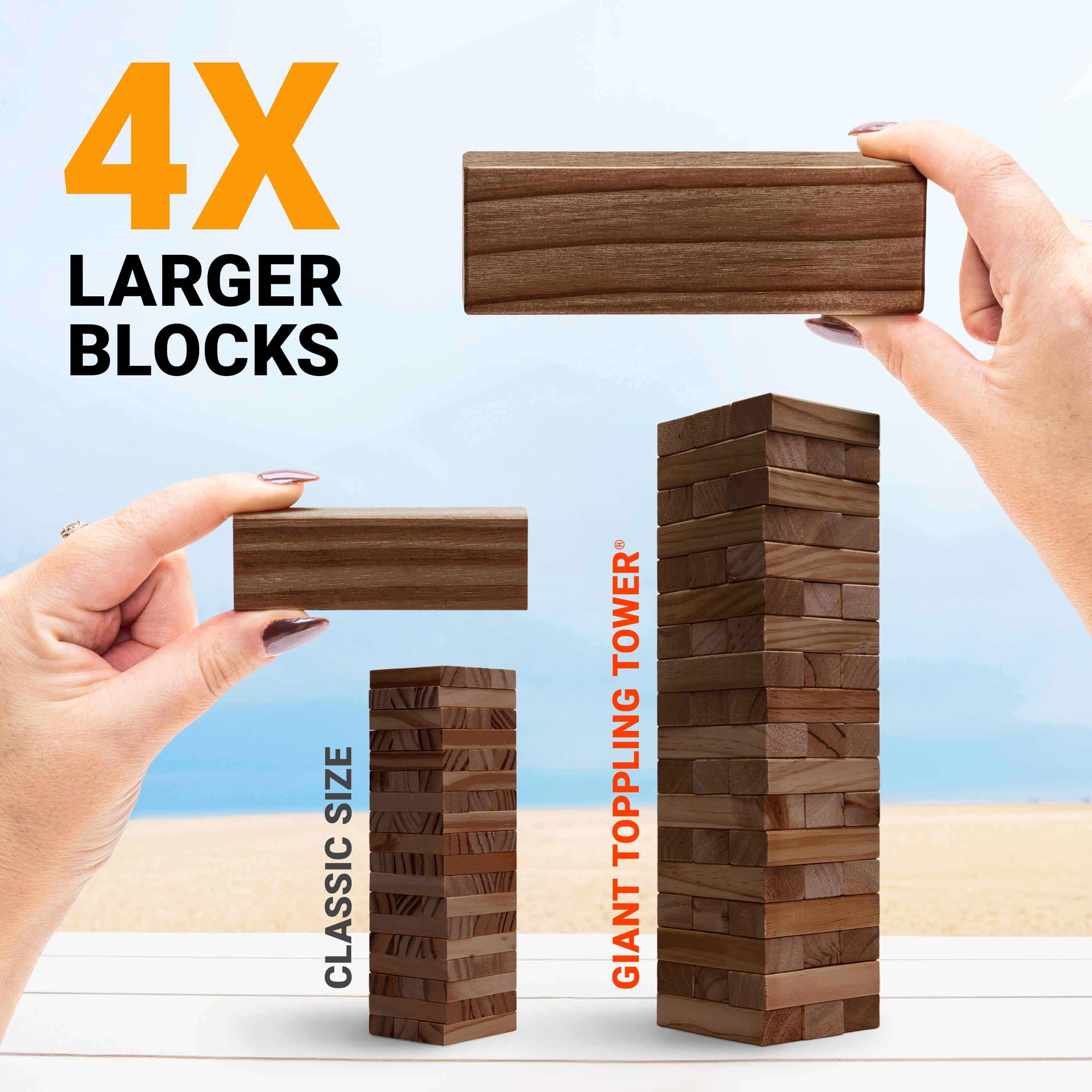 GoSports Toppling Tower - Large Wooden Stacking Game - Stacks Up to 3 ft - Brown Wood Stain Toppling Tower GoSports 