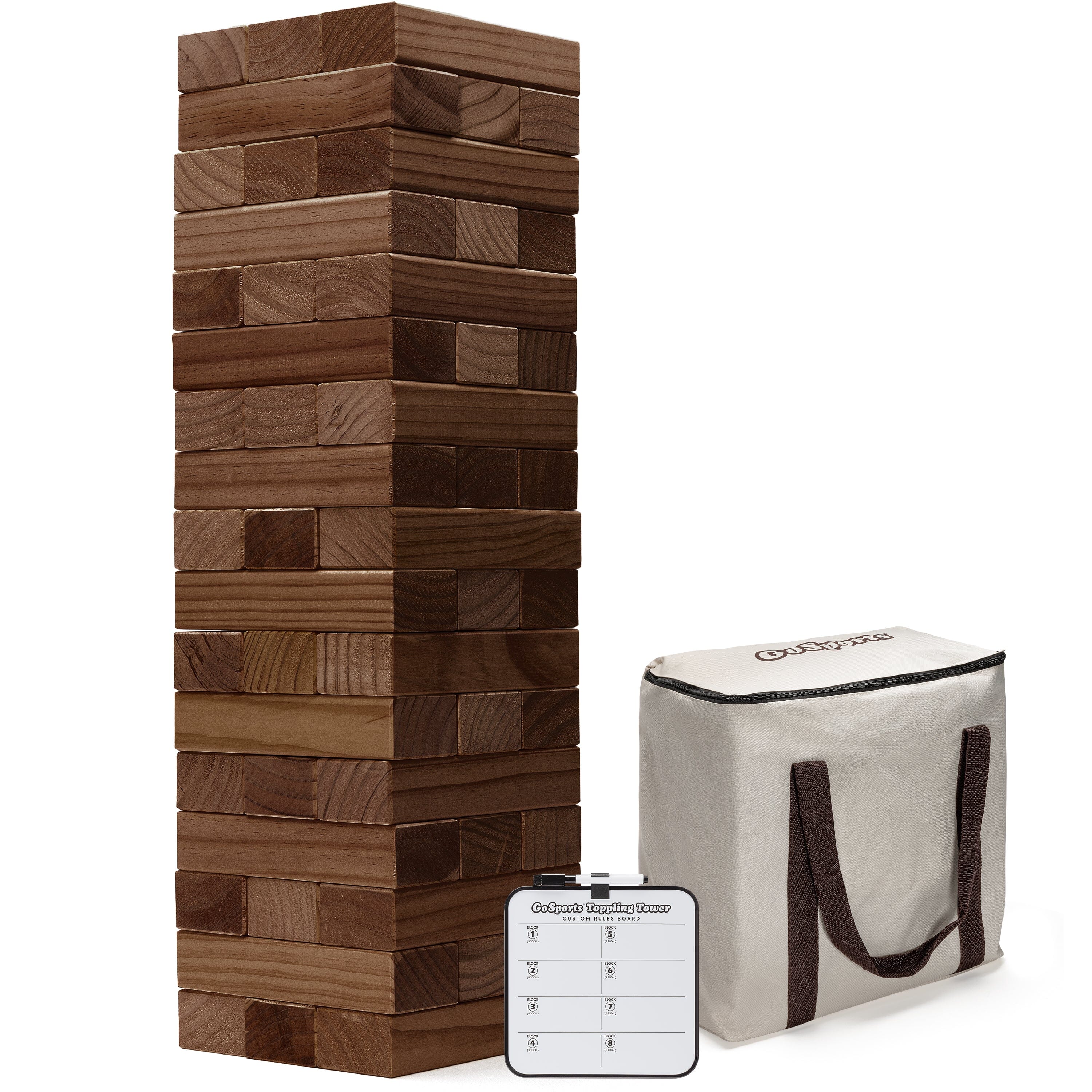 GoSports Toppling Tower - Large Wooden Stacking Game - Stacks Up to 3 ft - Brown Wood Stain Toppling Tower GoSports 