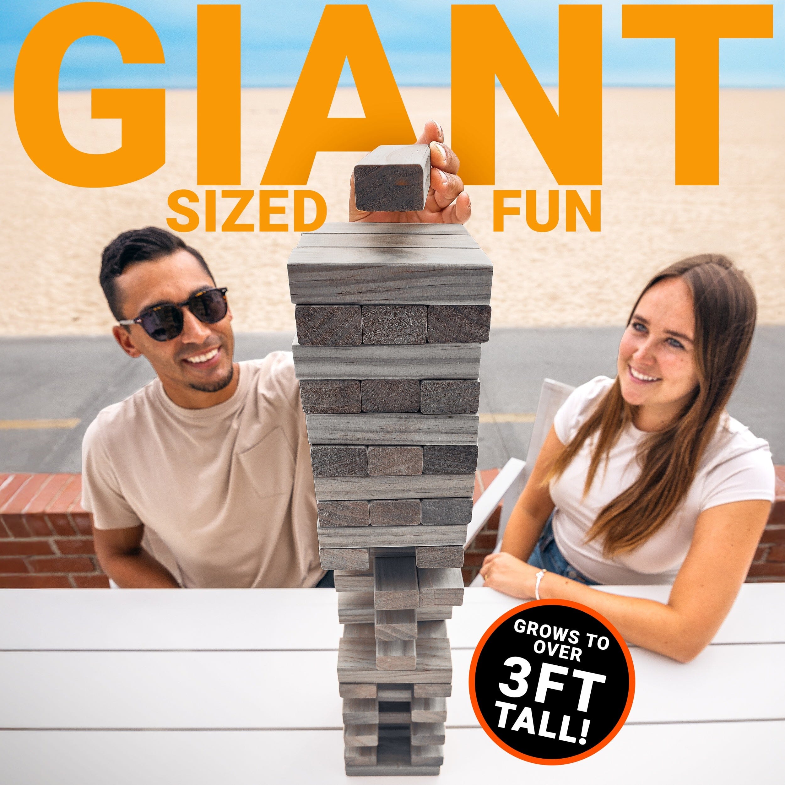 GoSports Toppling Tower - Large Wooden Stacking Games - Stacks Up to 3 ft - Gray Wood Stain Toppling Tower GoSports 