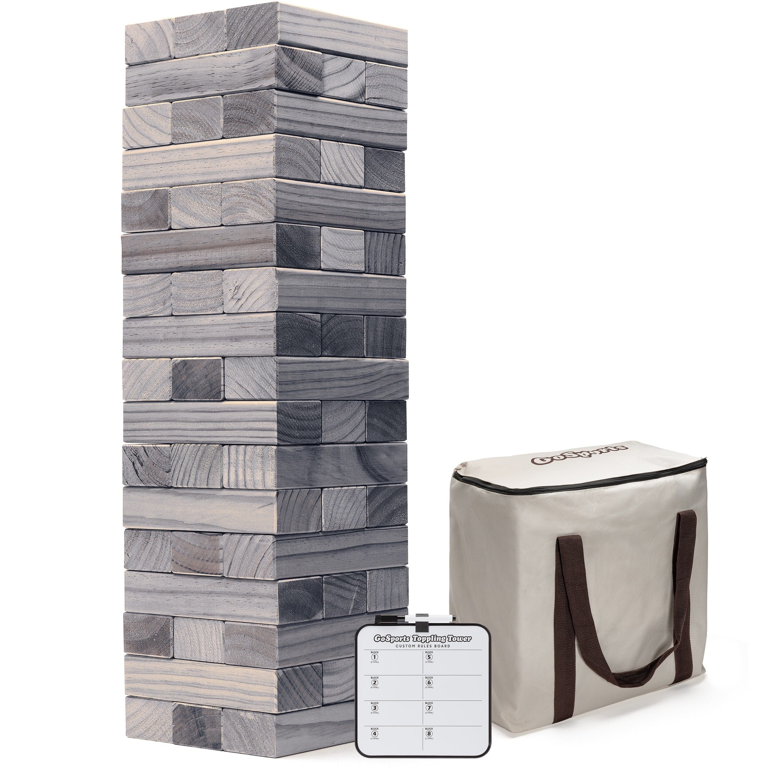 GoSports Toppling Tower - Large Wooden Stacking Games - Stacks Up to 3 ft - Gray Wood Stain Toppling Tower GoSports 