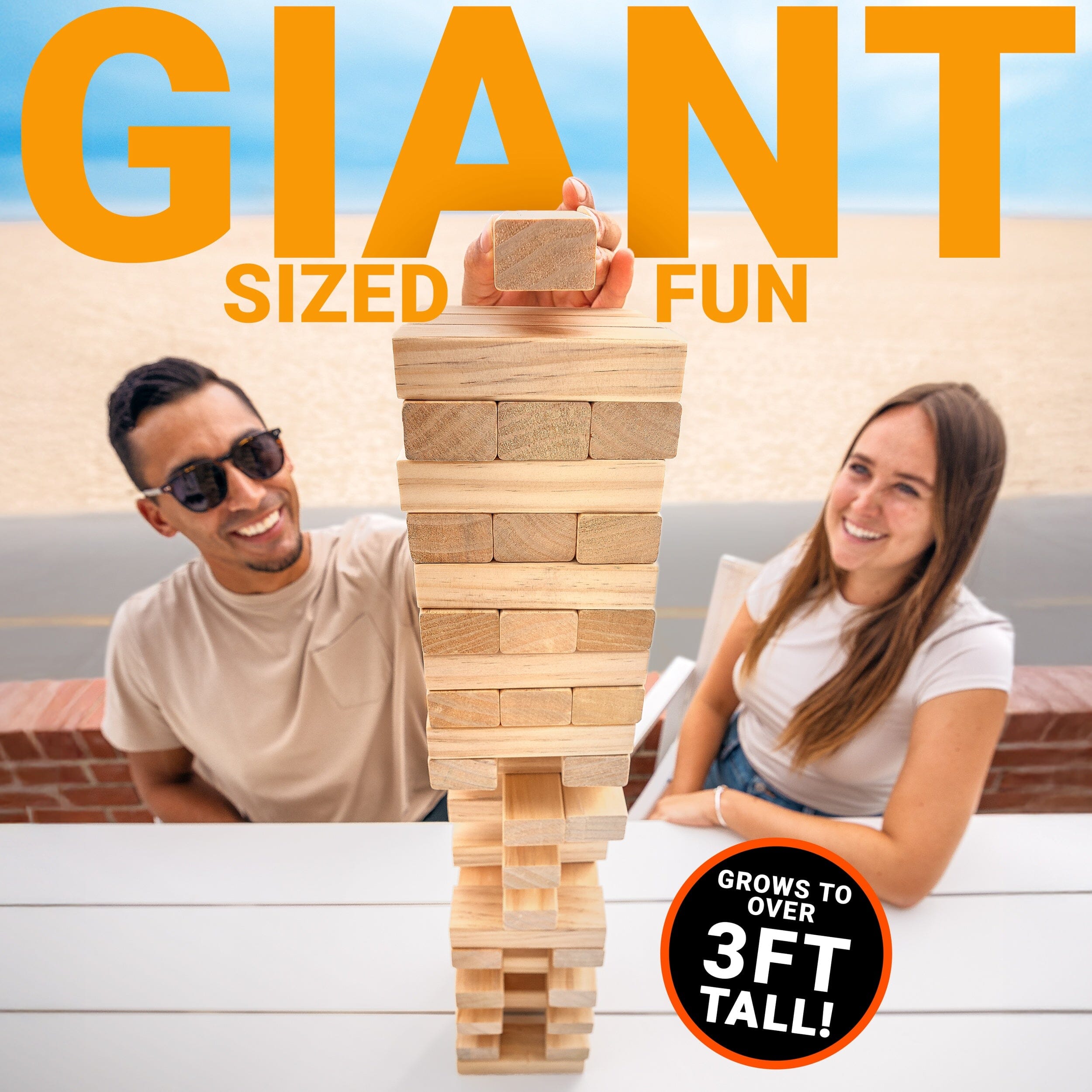 GoSports Toppling Tower - Large Wooden Stacking Games - Stacks Up to 3 ft - Natural Wood Toppling Tower GoSports 