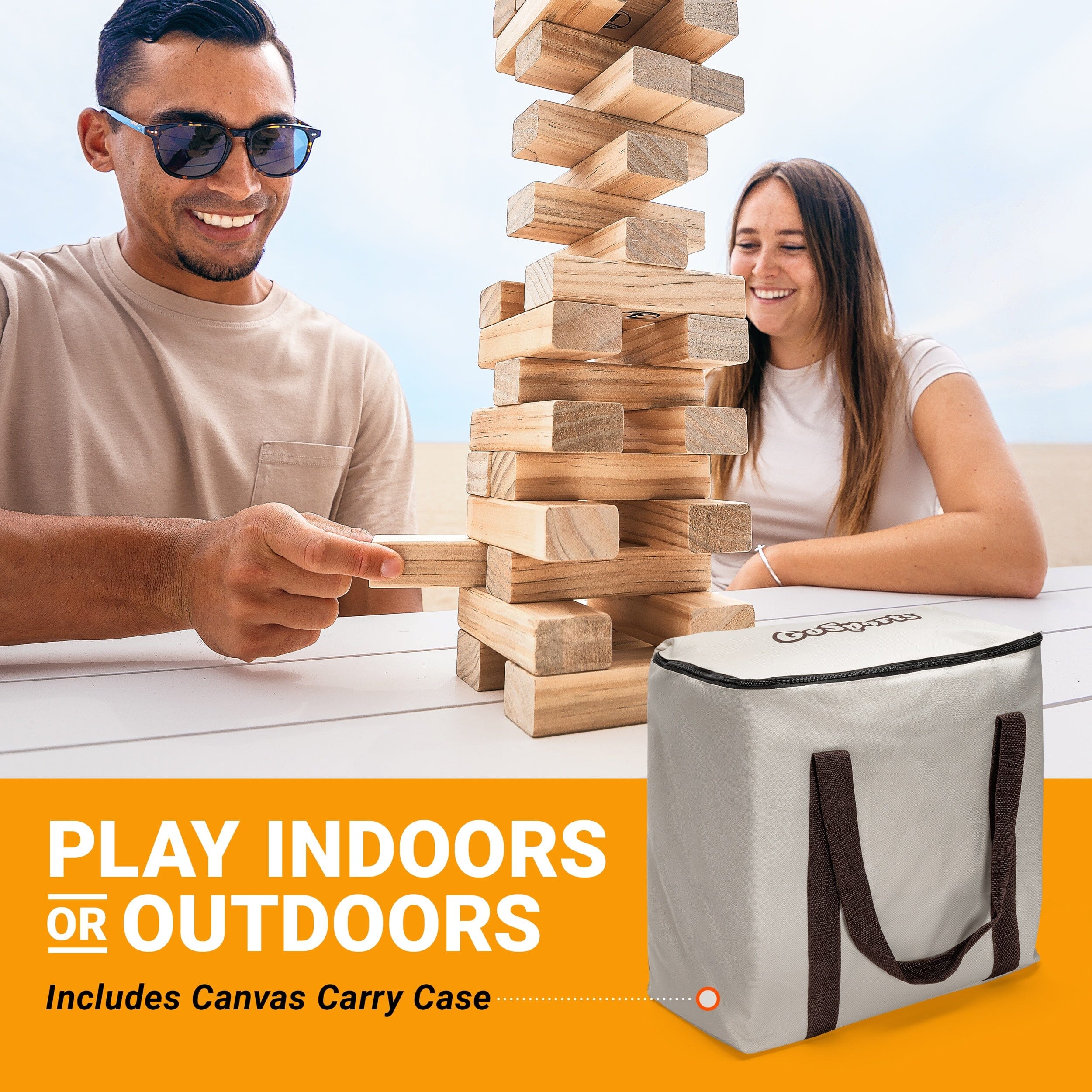 GoSports Toppling Tower - Large Wooden Stacking Games - Stacks Up to 3 ft - Natural Wood Toppling Tower GoSports 