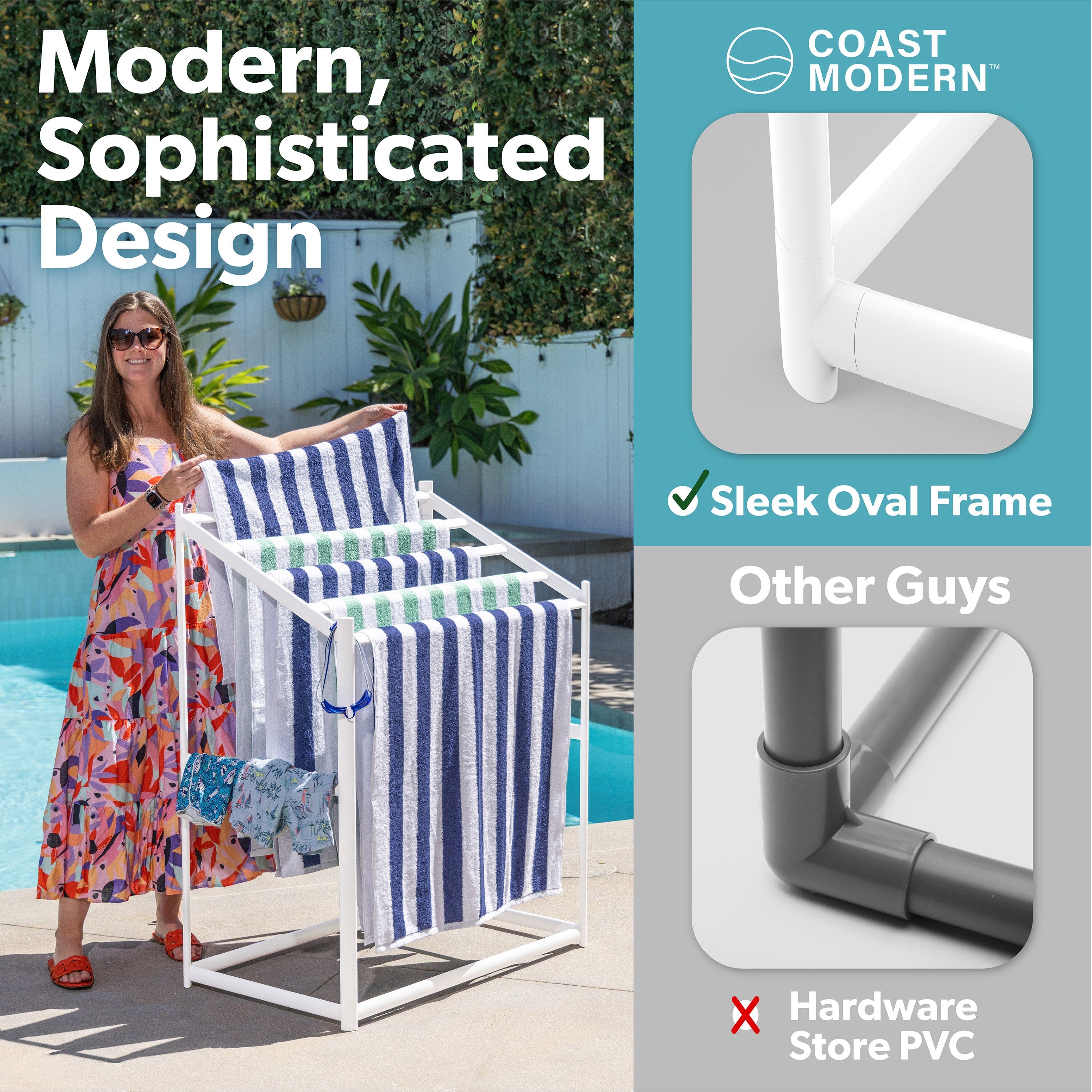 Coast Modern PVC Beach Towel Drying Rack for Pool & Hot Tub - Outdoor & Indoor 5-Tier Modern Design GoSports 