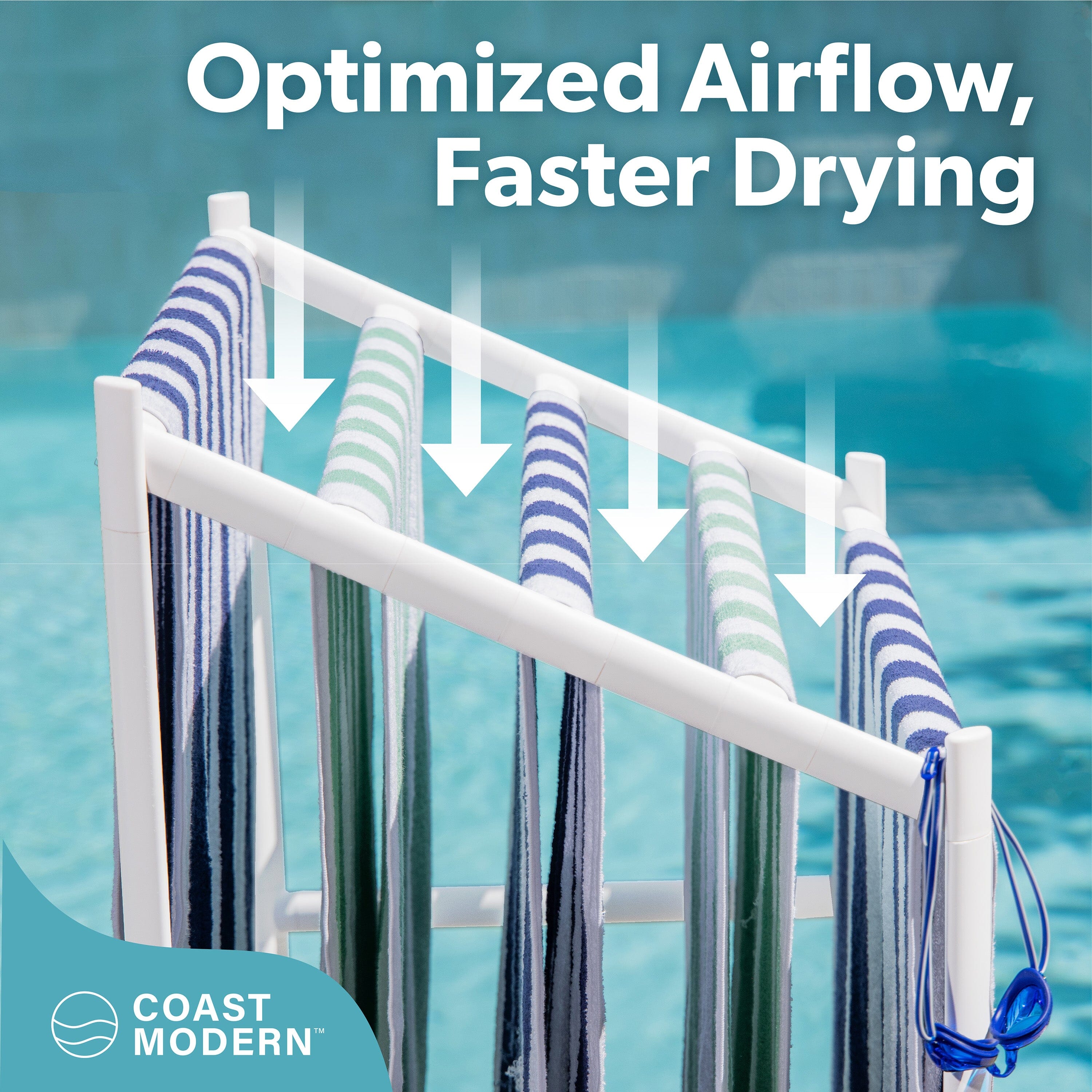 Coast Modern PVC Beach Towel Drying Rack for Pool & Hot Tub - Outdoor & Indoor 5-Tier Modern Design GoSports 