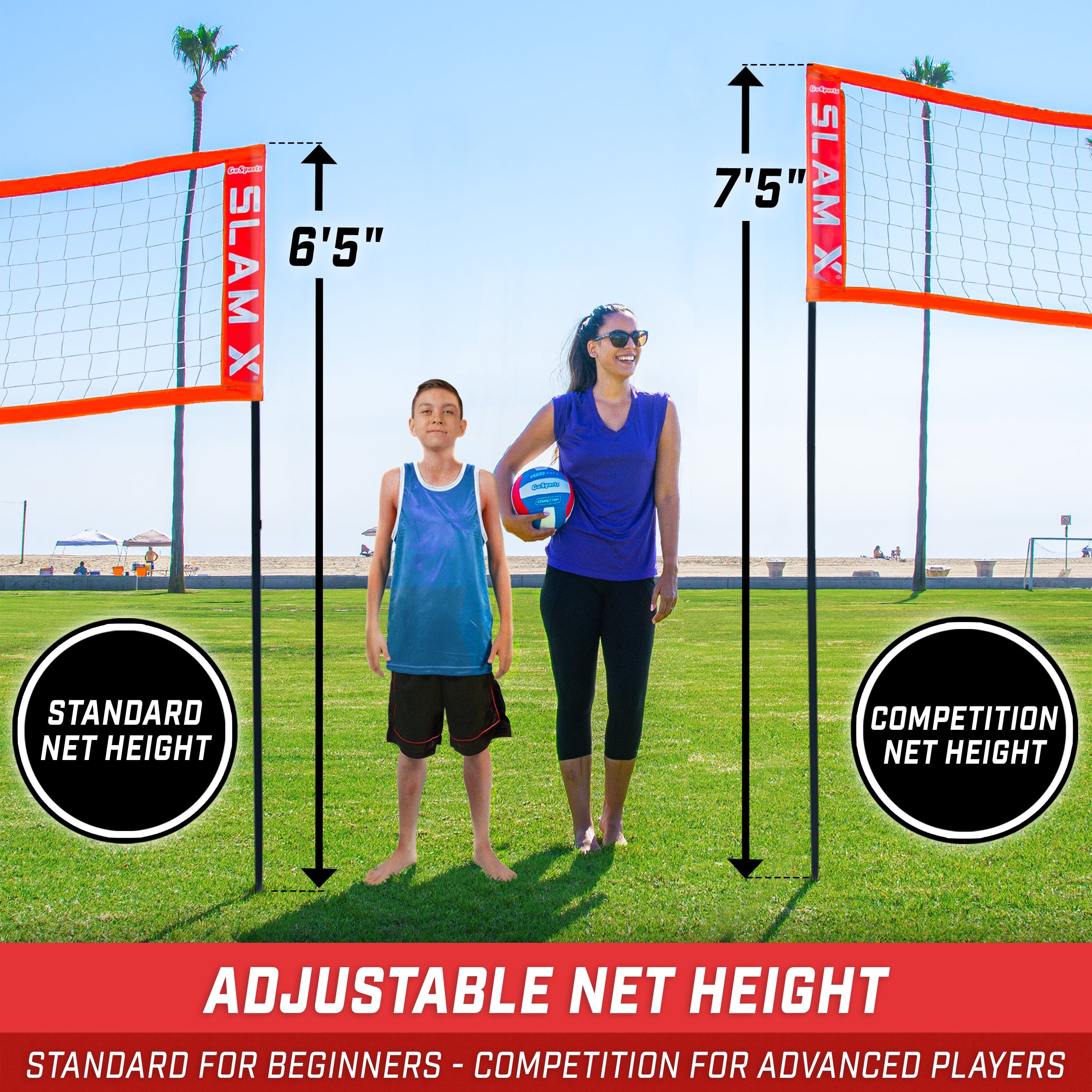 GoSports Slam X 4 Square Volleyball Game Set - Ultimate Backyard & Beach Game for Kids And Adults - 14 x 14 ft Volleyball GoSports 