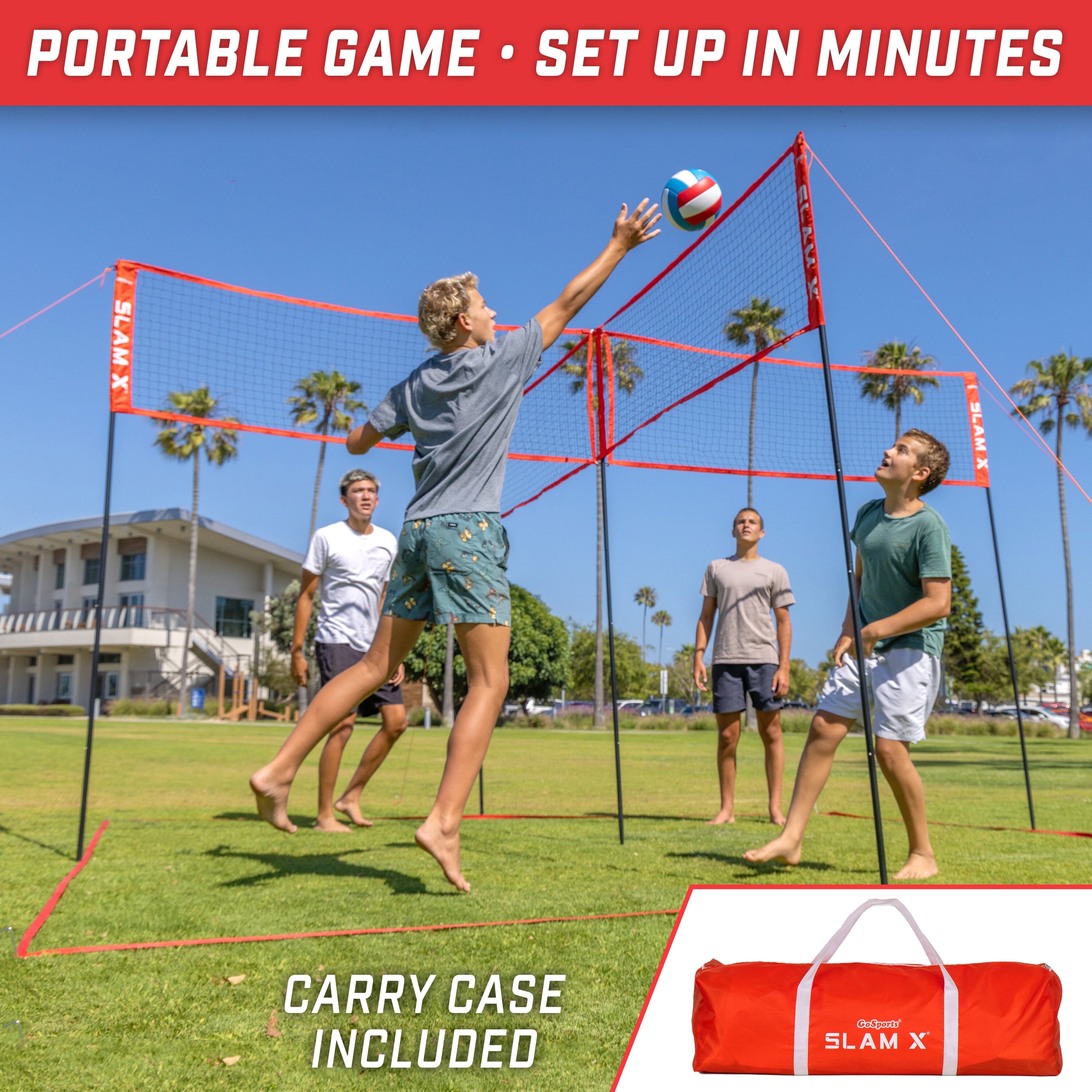 GoSports Slam X 4 Square Volleyball Game Set - Ultimate Backyard & Beach Game for Kids And Adults - 14 x 14 ft Volleyball GoSports 