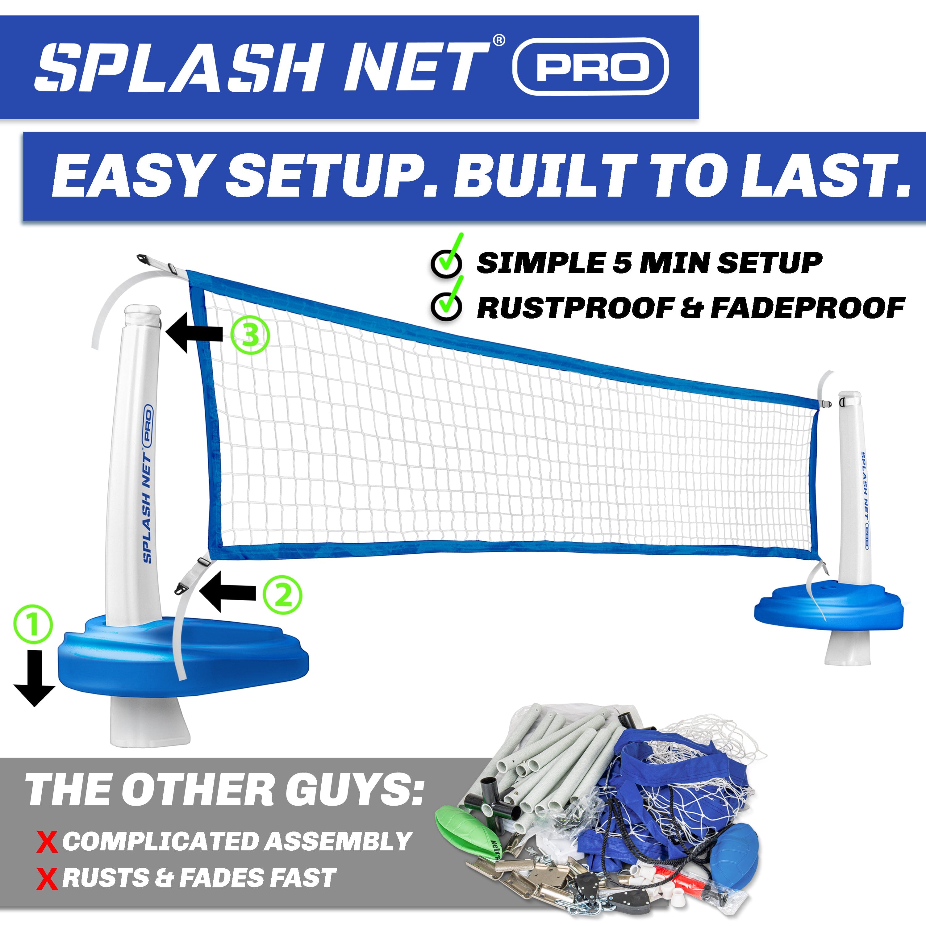 GoSports Splash Net PRO Pool Volleyball Net - Red, White, or Blue - Includes 2 Water Volleyballs and Pump Volleyball GoSports 