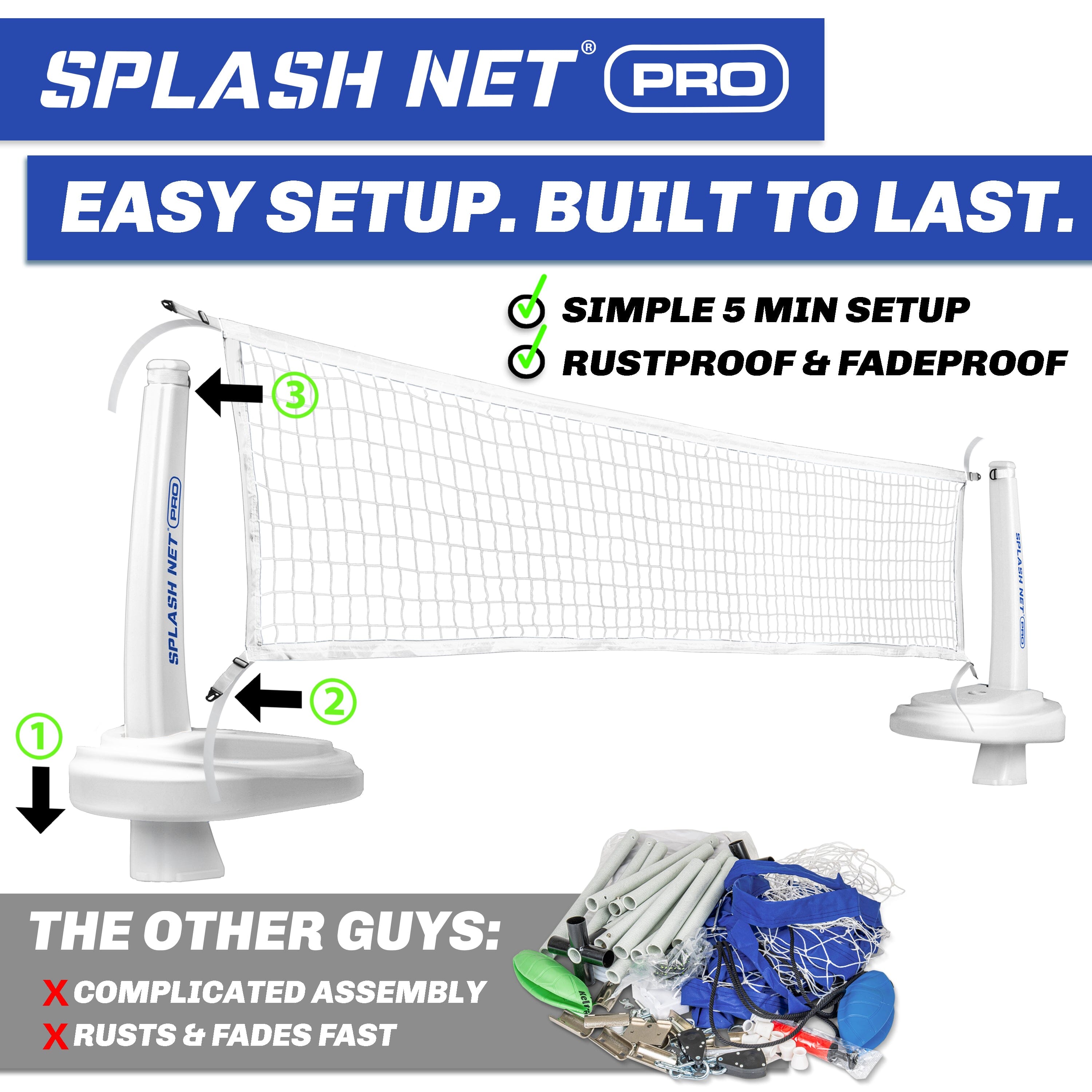 GoSports Splash Net PRO Pool Volleyball Net - Red, White, or Blue - Includes 2 Water Volleyballs and Pump Volleyball GoSports 