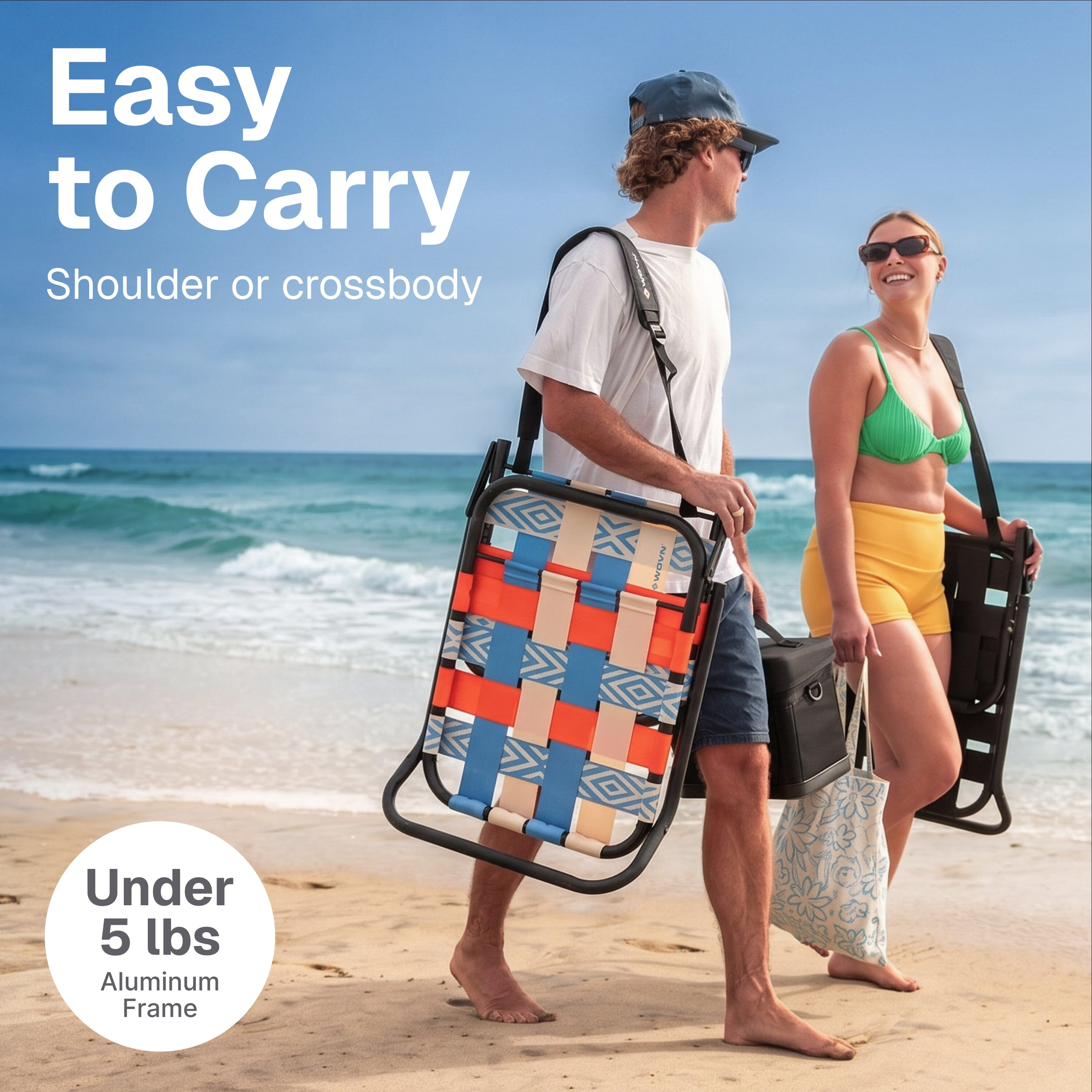 WOVN Low Beach Chairs - Premium Folding Beach Chair for Adults - Low Profile, Super Lightweight with Portable Shoulder Strap - Great for Sand and Lawn - Baja Playgosports.com 