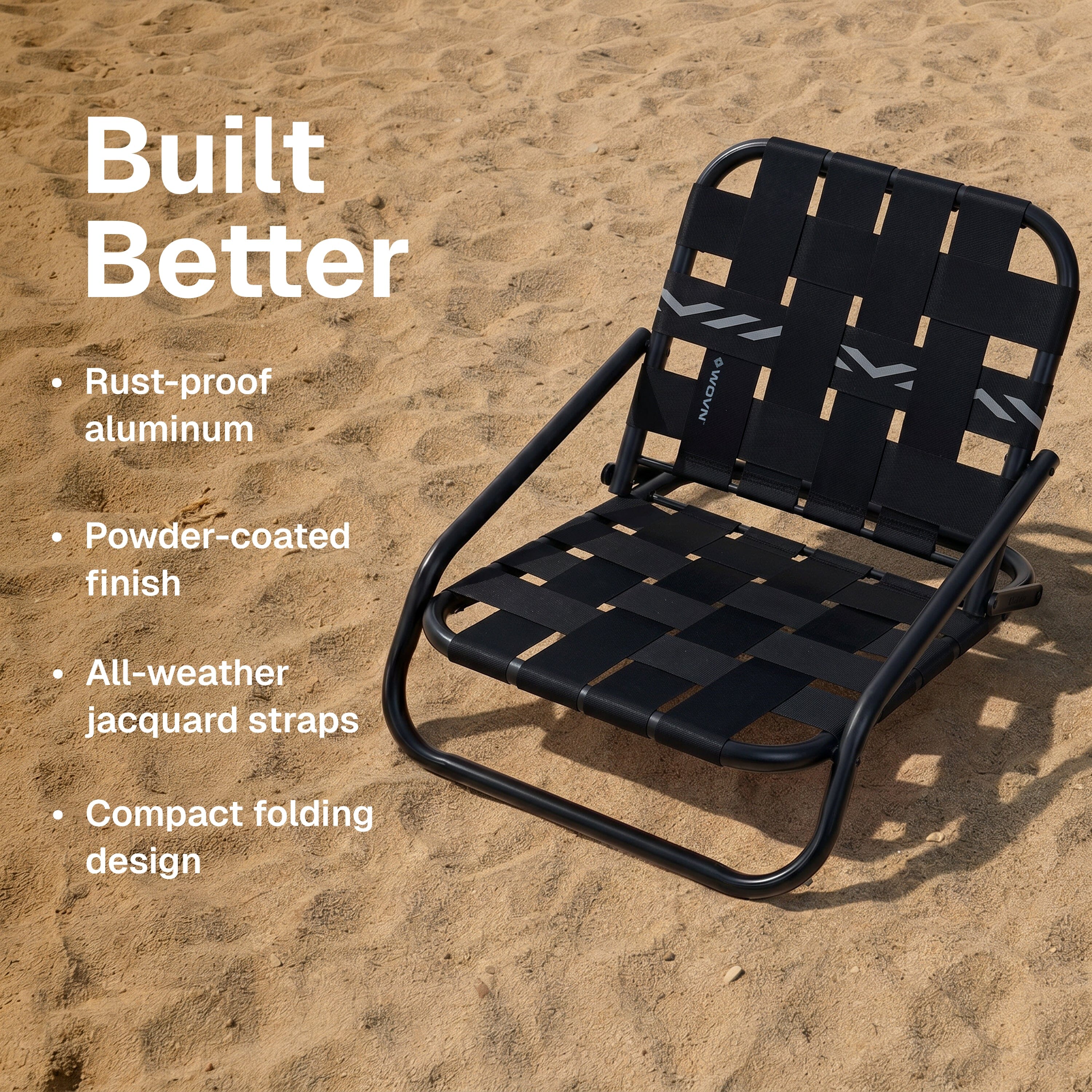 WOVN Low Beach Chairs - Premium Folding Beach Chair for Adults - Low Profile, Super Lightweight with Portable Shoulder Strap - Great for Sand and Lawn - Baja Playgosports.com 