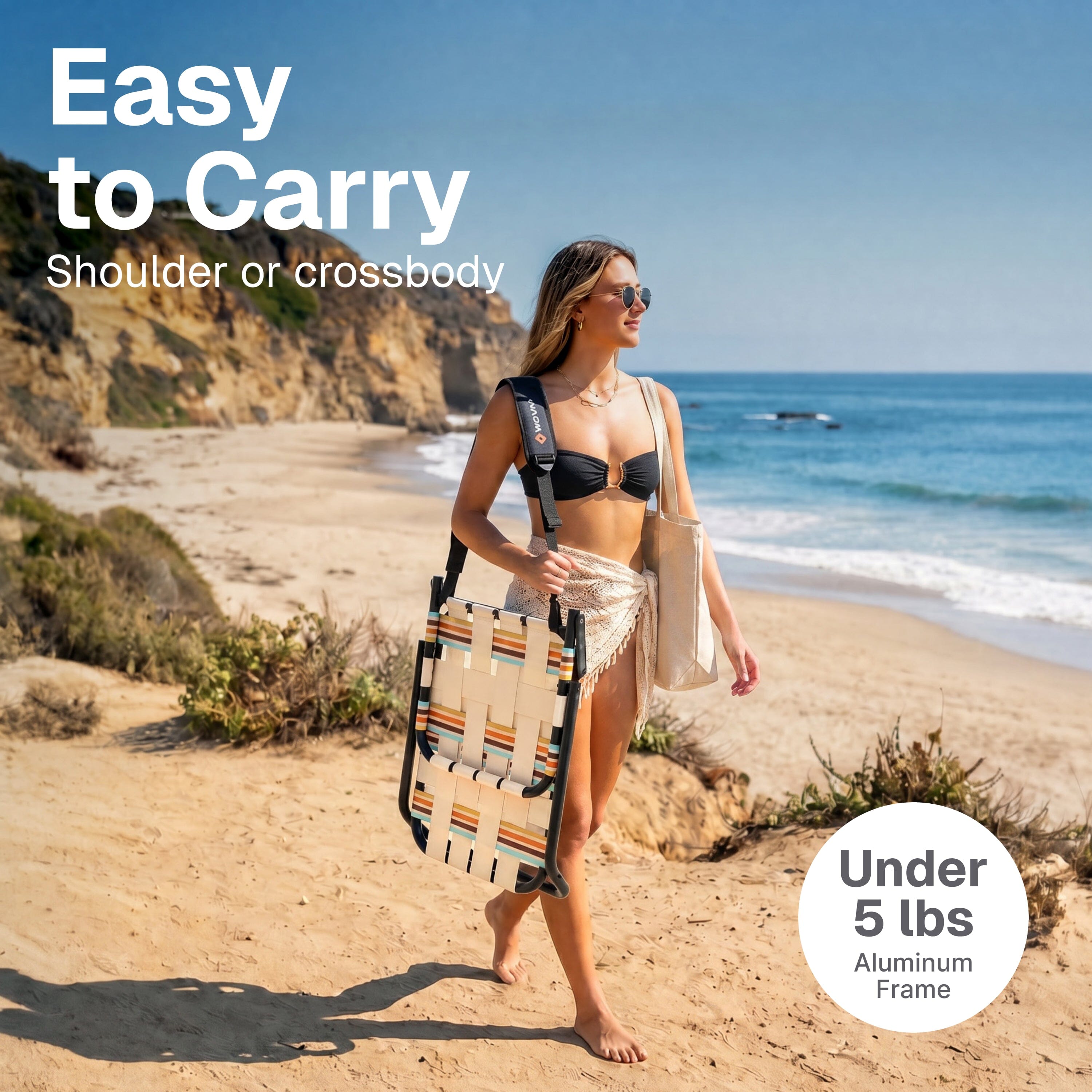 WOVN Low Beach Chairs - Premium Folding Beach Chair for Adults - Low Profile, Super Lightweight with Portable Shoulder Strap - Great for Sand and Lawn - Baja Playgosports.com 