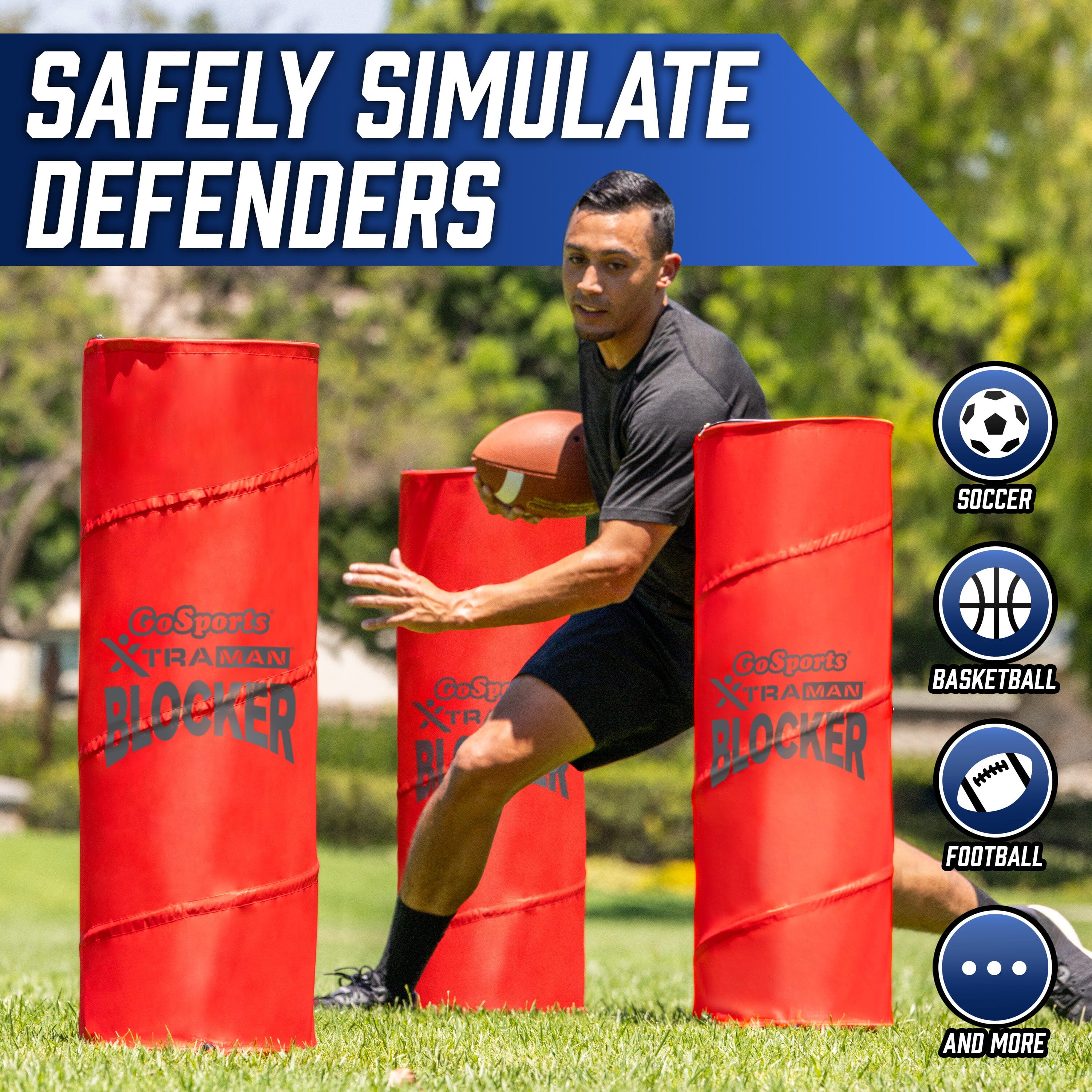 GoSports XTRAMAN Blocker Pop-Up Defenders 3 Pack - Regular Size Multi-Sport Blocking Dummy - Training Equipment for Basketball, Football, & Soccer