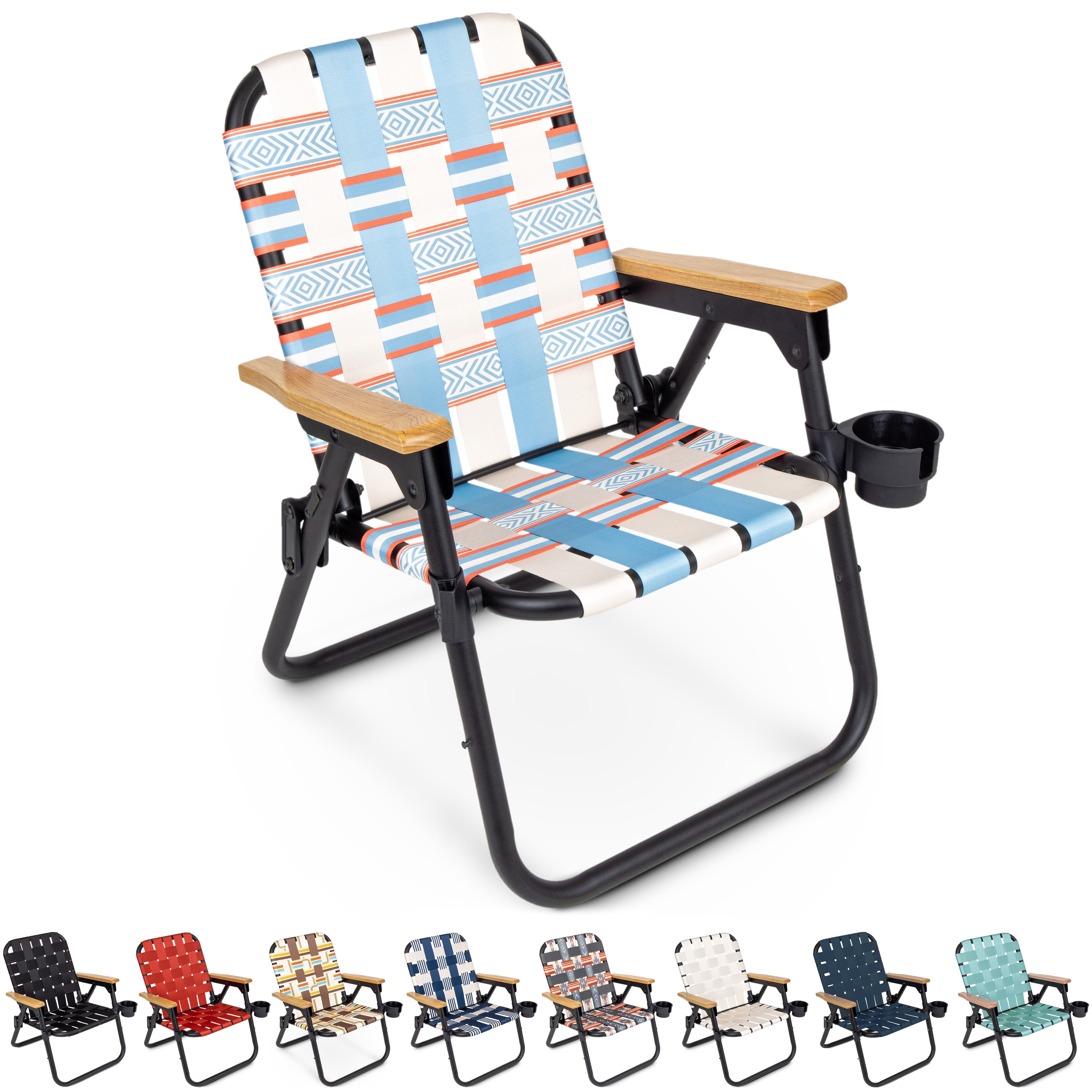 the folding beach chair with a colorful pattern