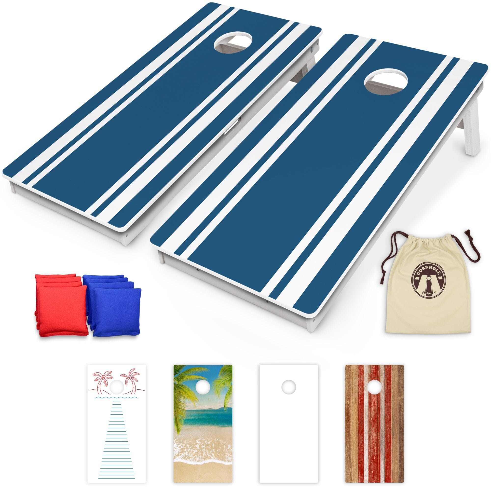 GoSports 4 x 2 ft Resort Collection All Weather Cornhole Board Set PlayGoSports.com Blue Stripe 