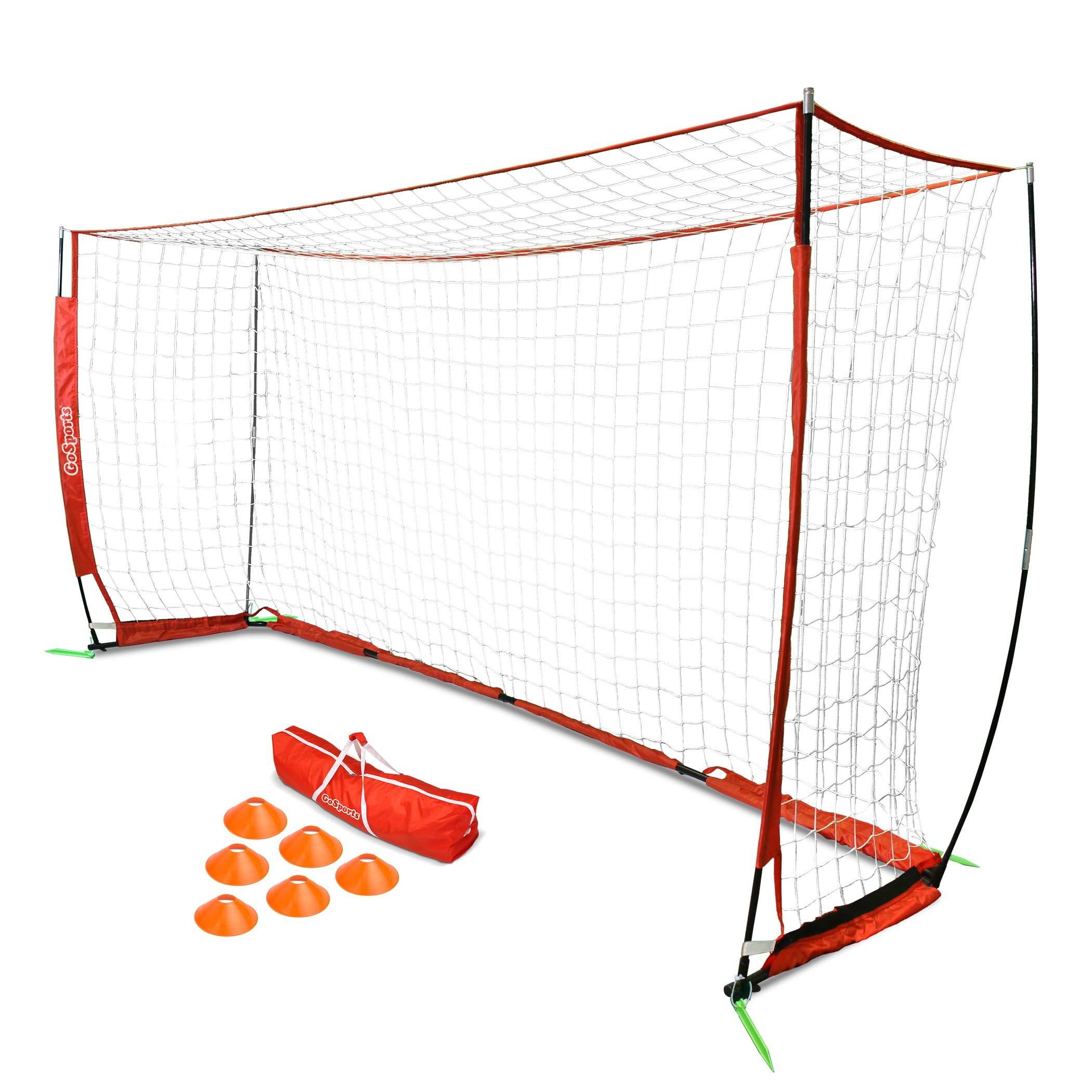 a soccer goal with two balls and a net