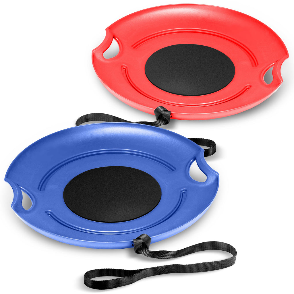 GoSports 29" Heavy Duty Winter Snow Saucer with Padded Seat and Hand Pull Strap - 2 Pack -Red/Blue Playgosports.com 