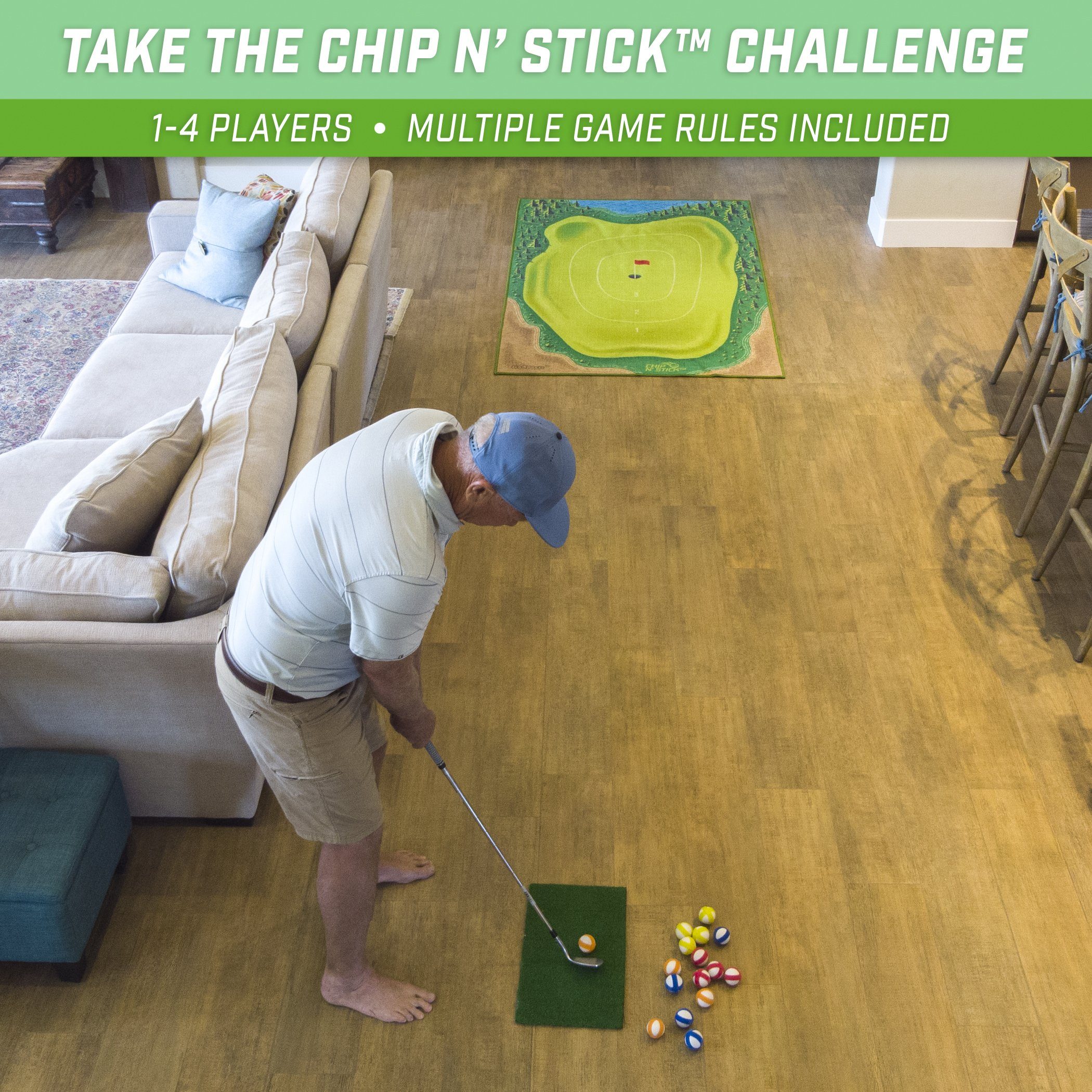 Chip N' Stick Golf Games With Chip N' Stick Golf Balls - Giant Size Targets  With Chipping Mat - Choose Classic Or Darts Tw