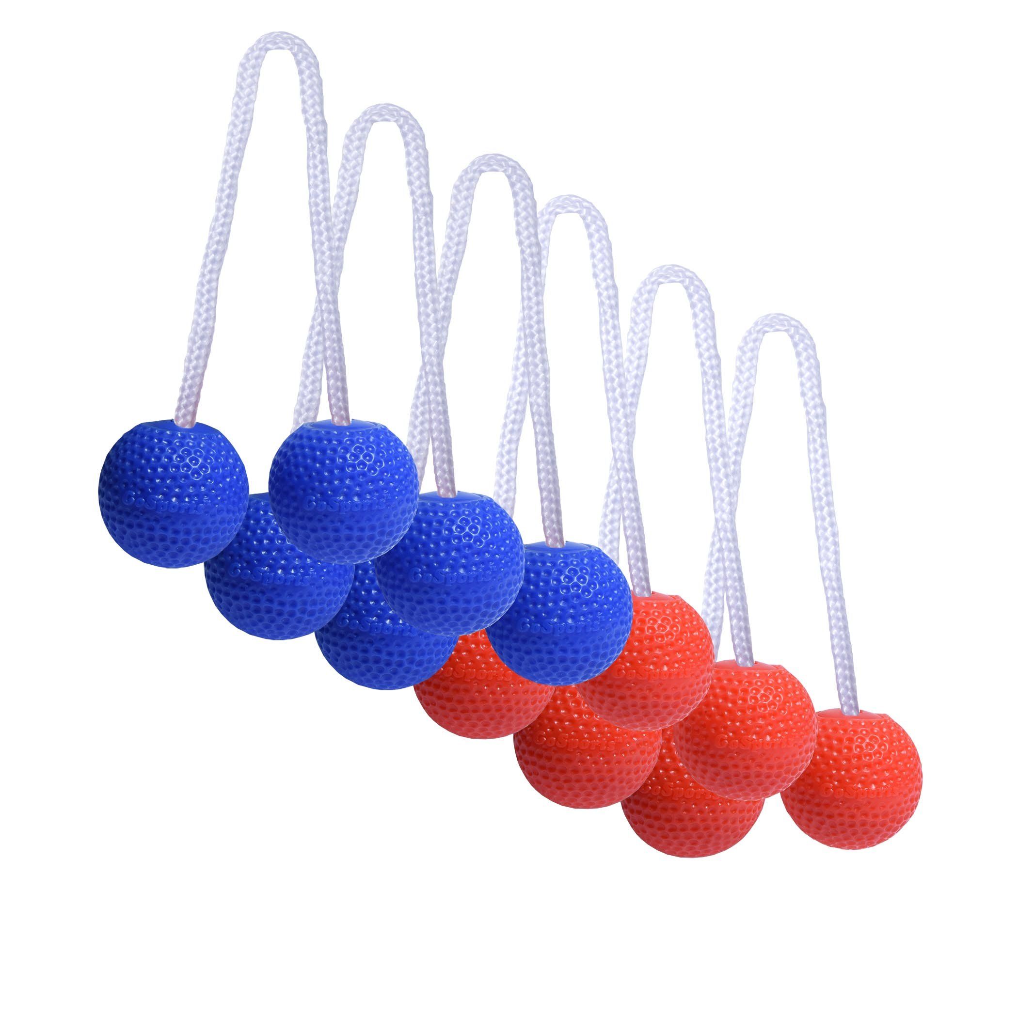 a set of four red, white and blue balls