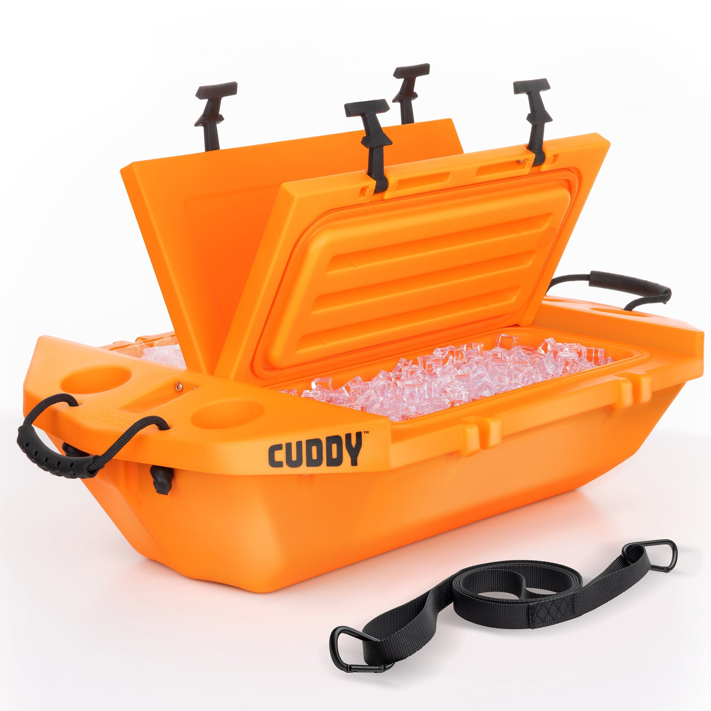 orange cooler with black handles