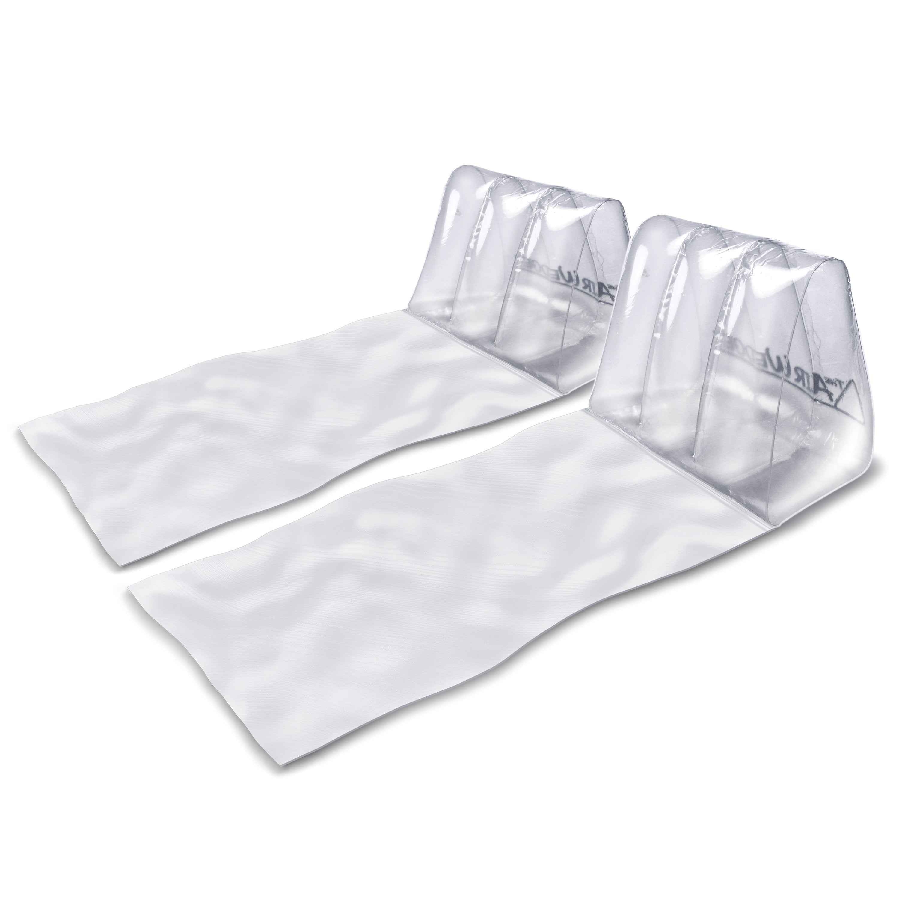 a pair of white knee pads with clear plastic covers