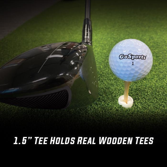 a golf ball and a golf club on a green field