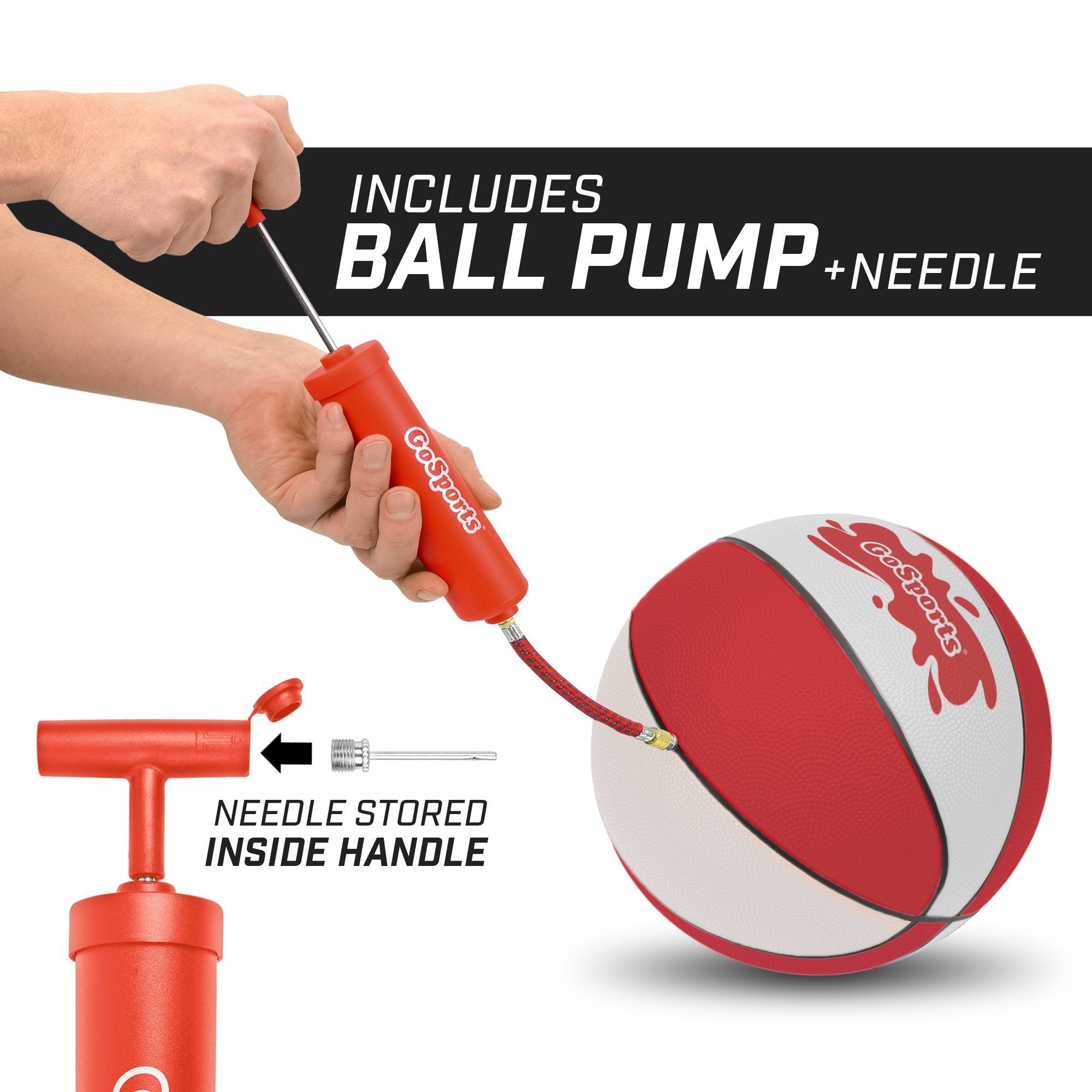 a hand holding a ball with a red handle