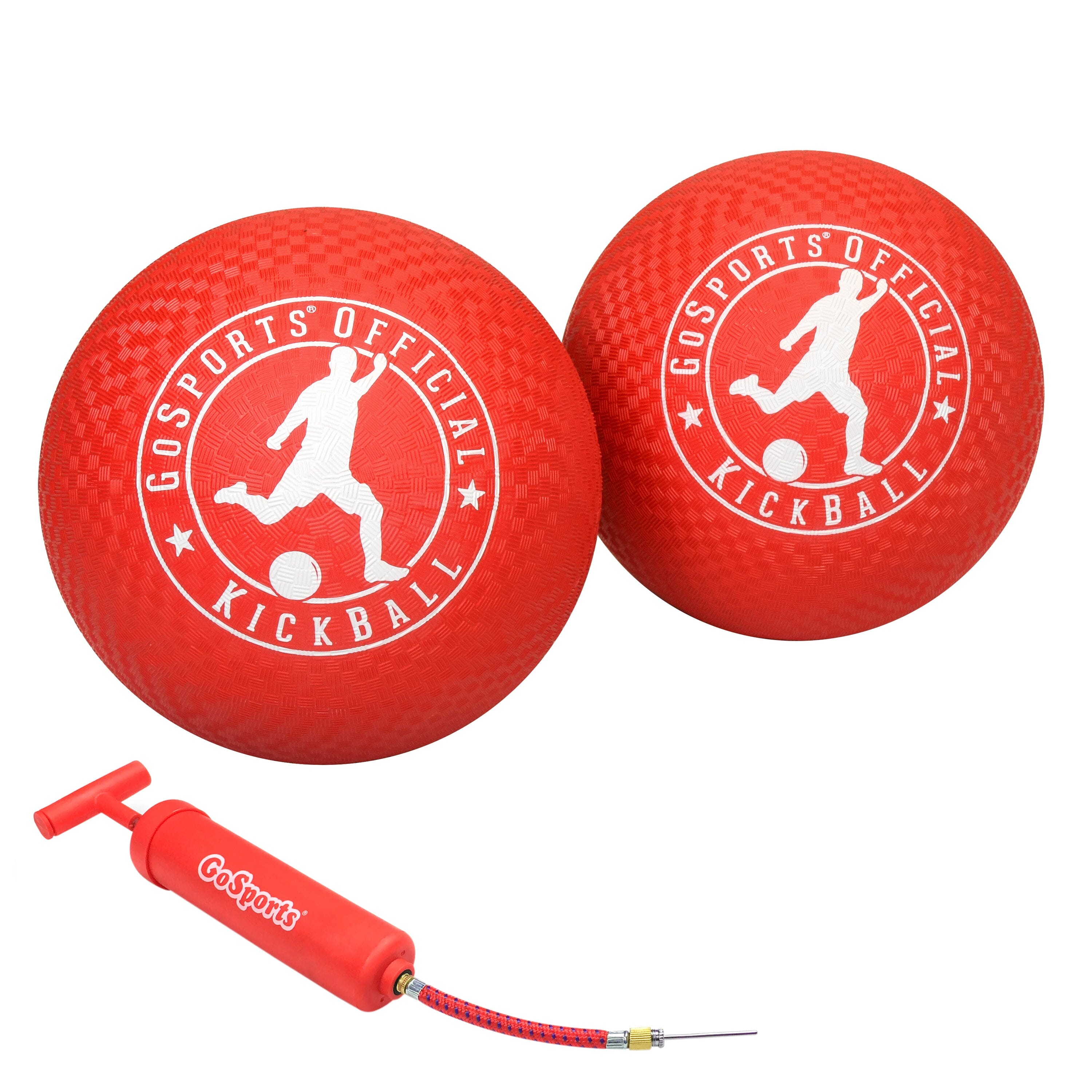 two red balls with white logo on them