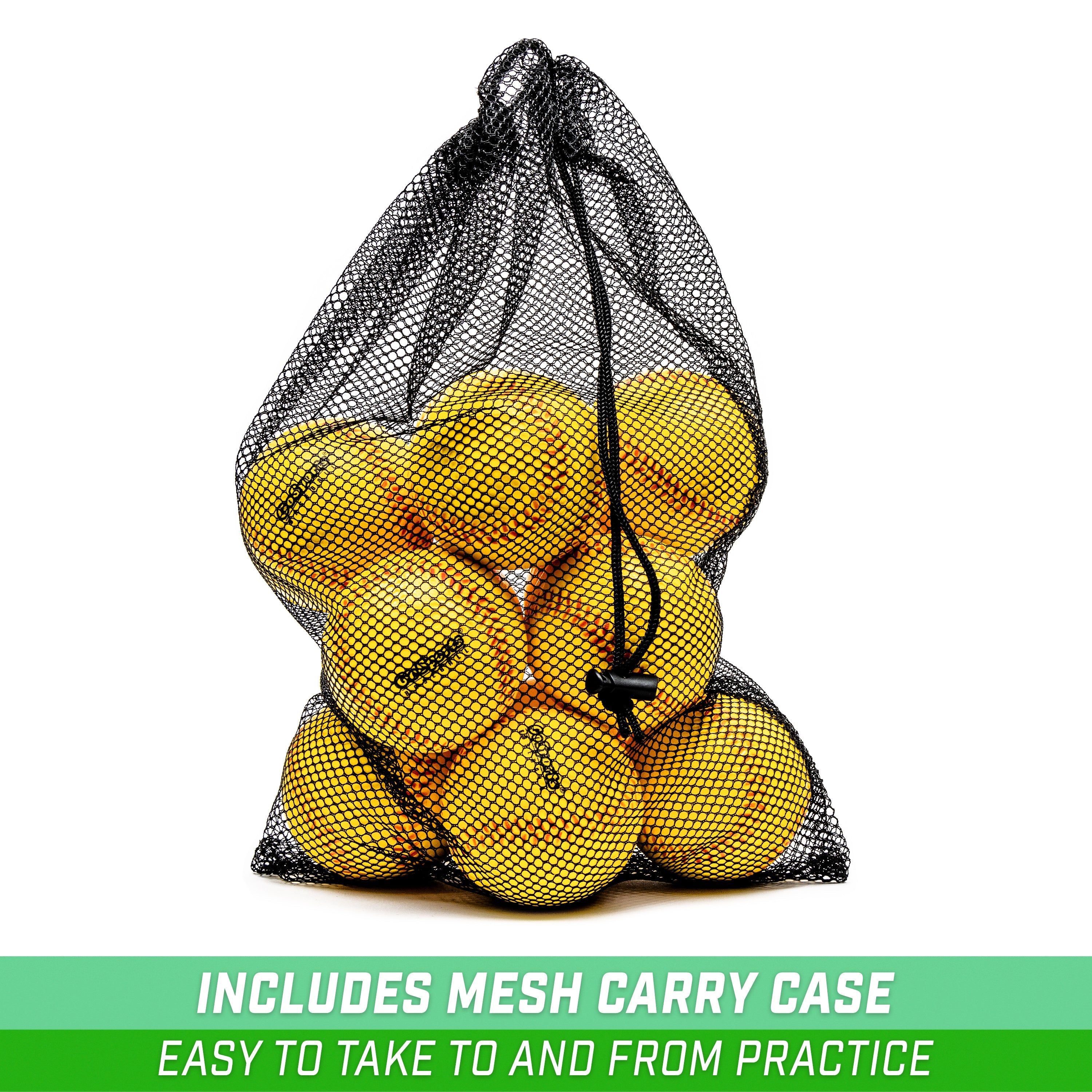 a mesh bag filled with yellow tennis balls