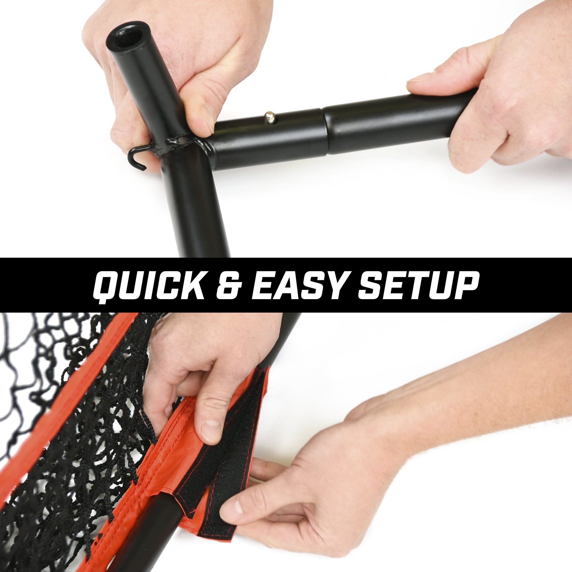 a person holding a basketball net with a ball