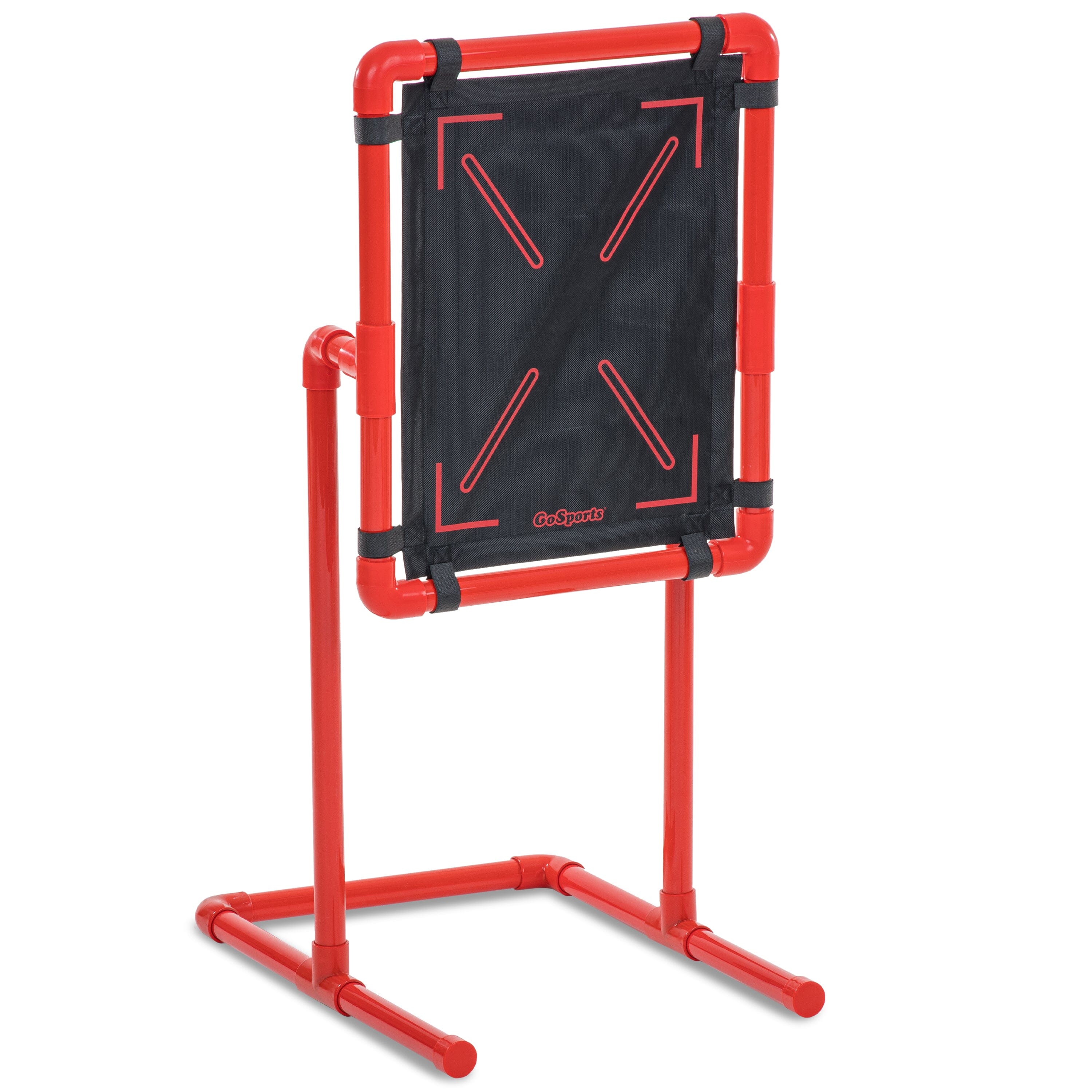 the red and black adjustable height stand is shown with a black and red adjustable height stand