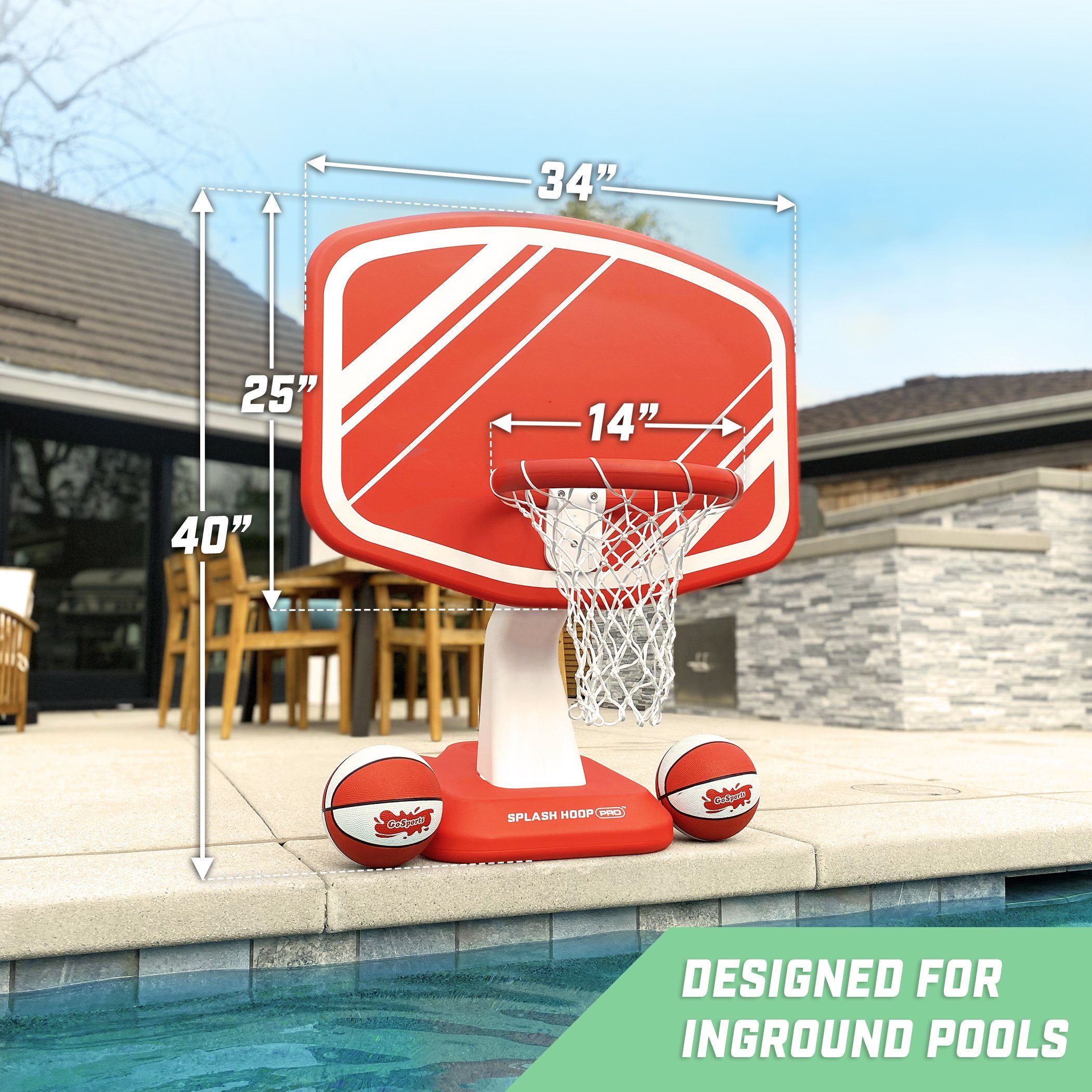 a pool basketball hoop with a basketball hoop