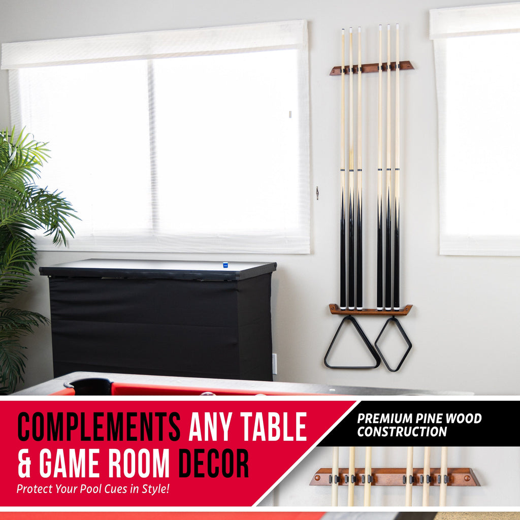GoSports Wall Mounted Pool Cue Stick Holder - Brown Billiards Playgosports.com 