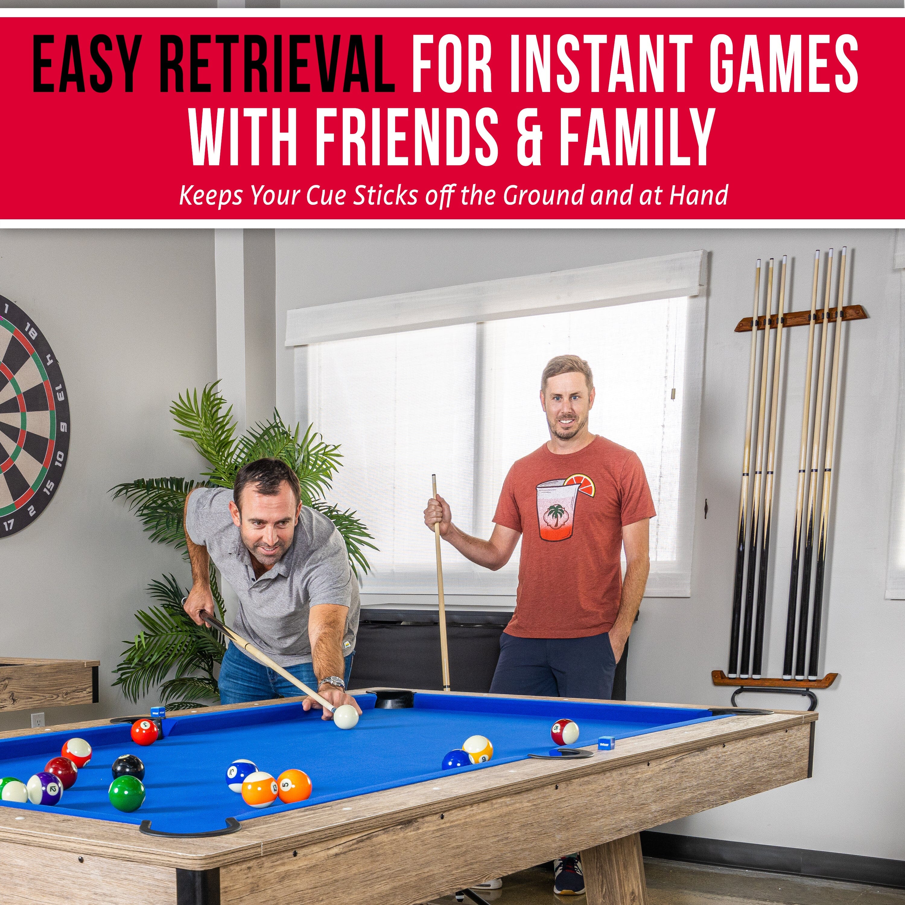 a man and a woman playing pool with a pool cue