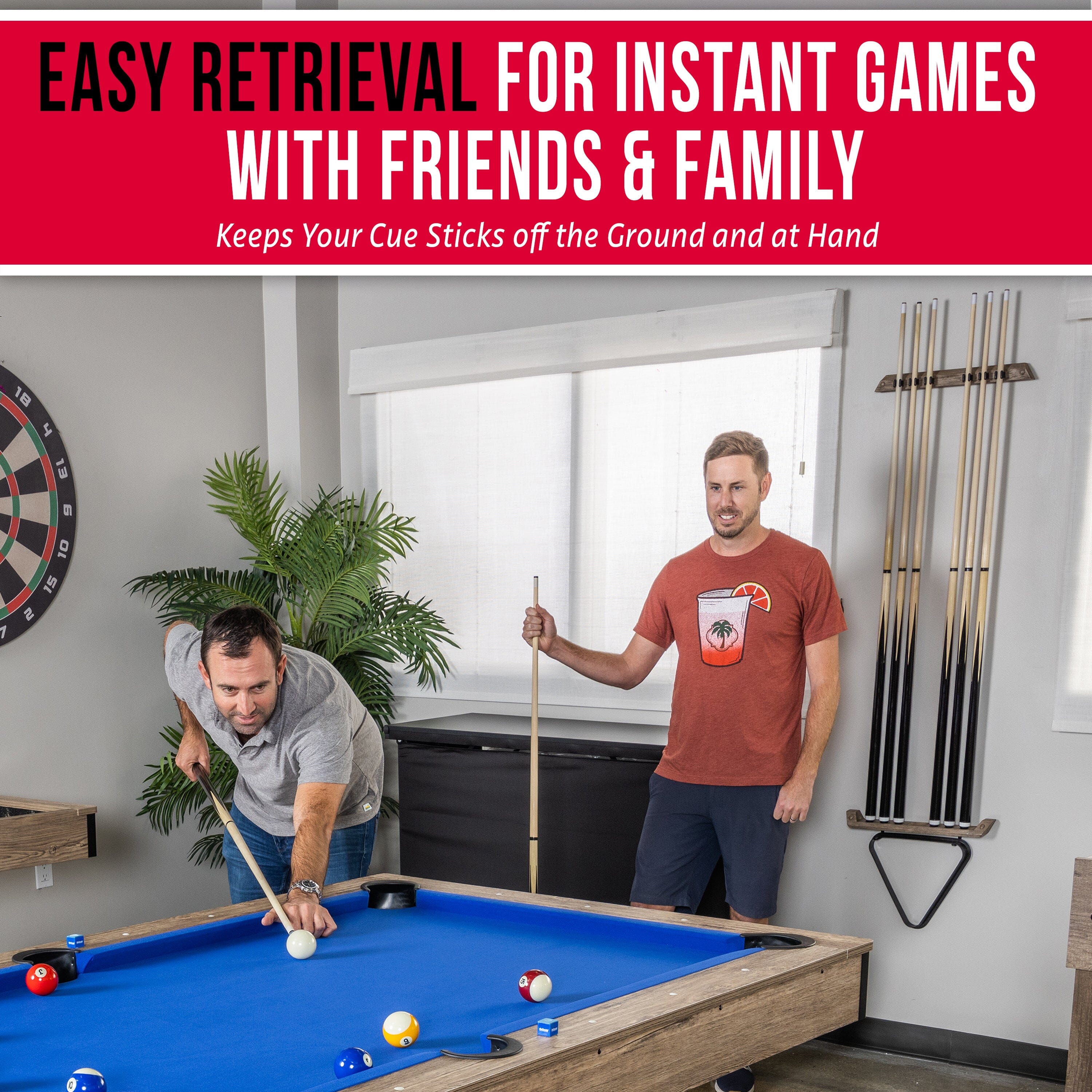 a man playing pool with a woman