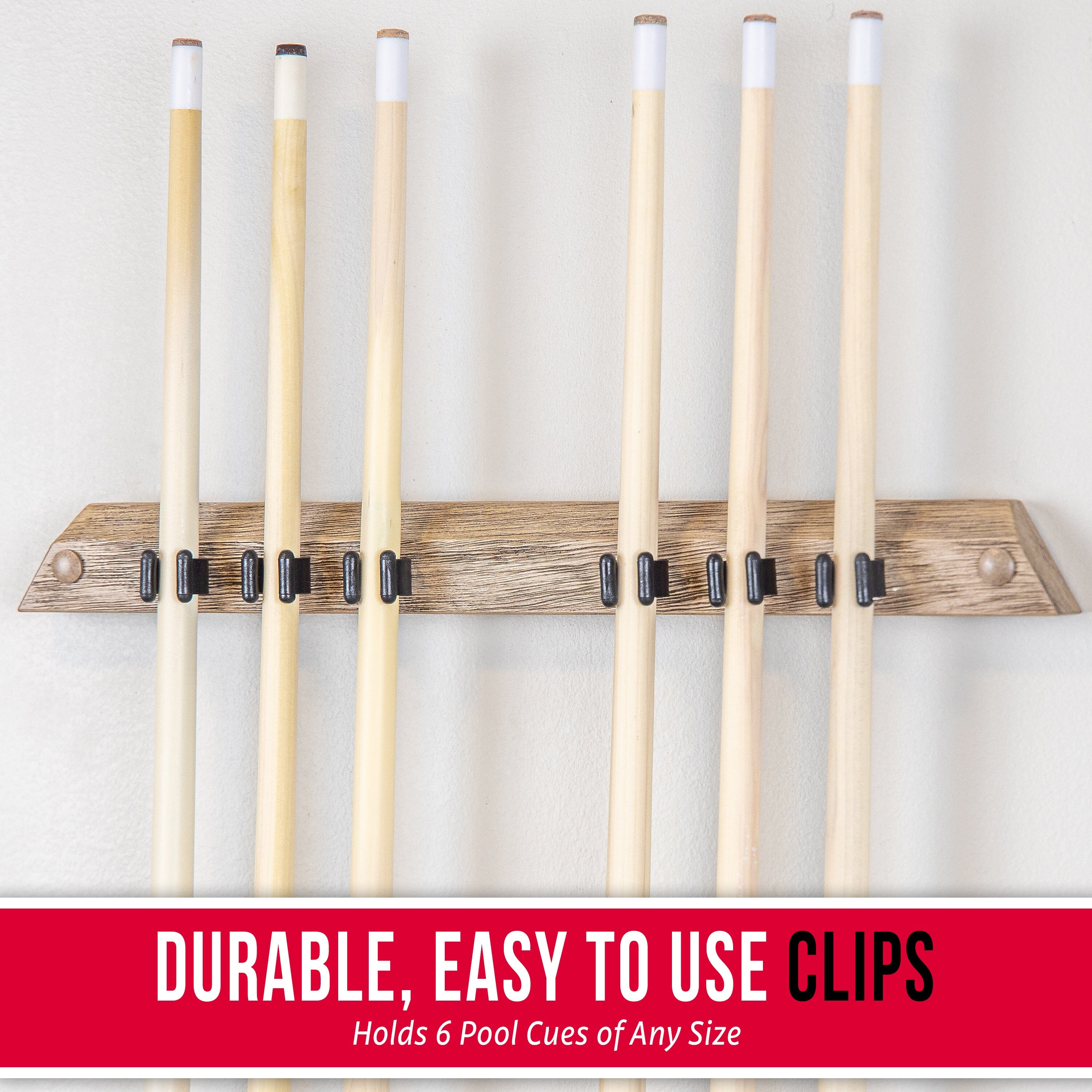 a wooden rack with four cues and a cue cue