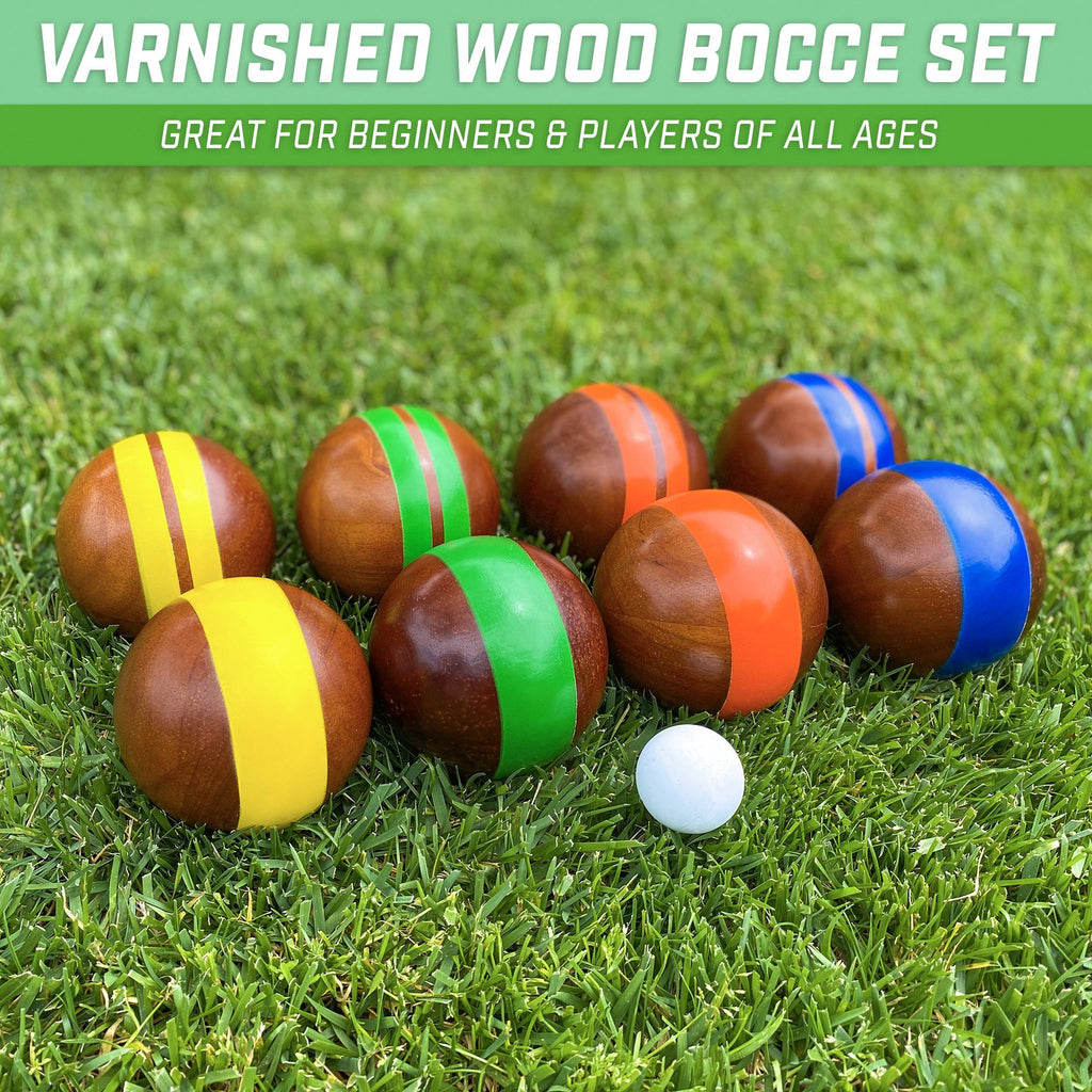 GoSports 100mm Hardwood Bocce Set with 8 Premium 12oz Wood Balls, Pallino, Case and Measuring Rope Bocce playgosports.com 