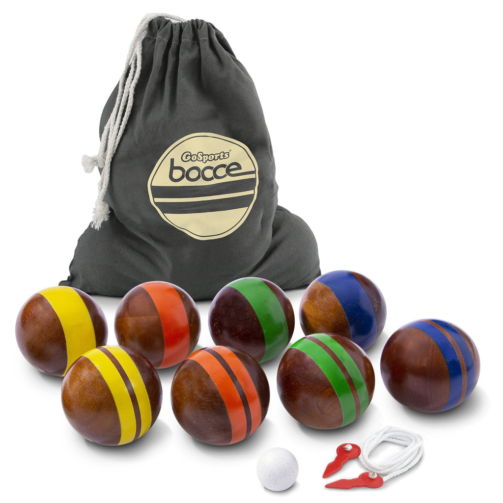 GoSports 100mm Hardwood Bocce Set with 8 Premium 12oz Wood Balls, Pallino, Case and Measuring Rope Bocce playgosports.com 