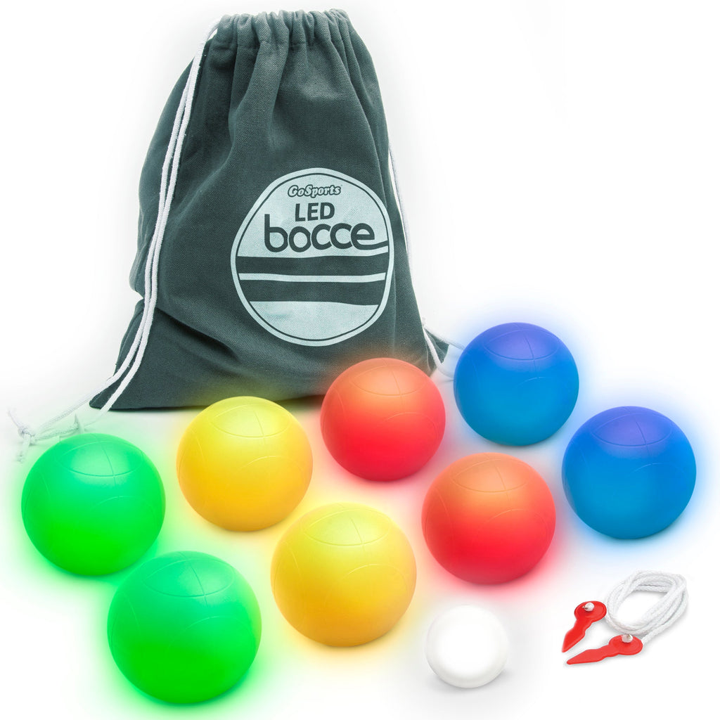 GoSports 100mm LED Bocce Ball Game Set - Includes 8 Light Up Bocce Balls, Pallino, Case and Measuring Rope Bocce playgosports.com 