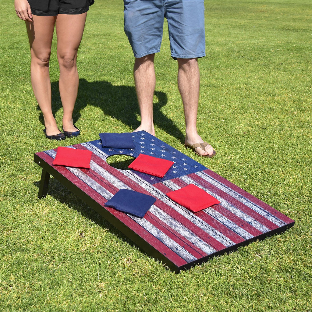 GoSports American Flag Cornhole Set with Wood Plank Design - Includes Two 3' x 2' Boards, 8 Bean Bags, Carrying Case and Game Rules Cornhole playgosports.com 