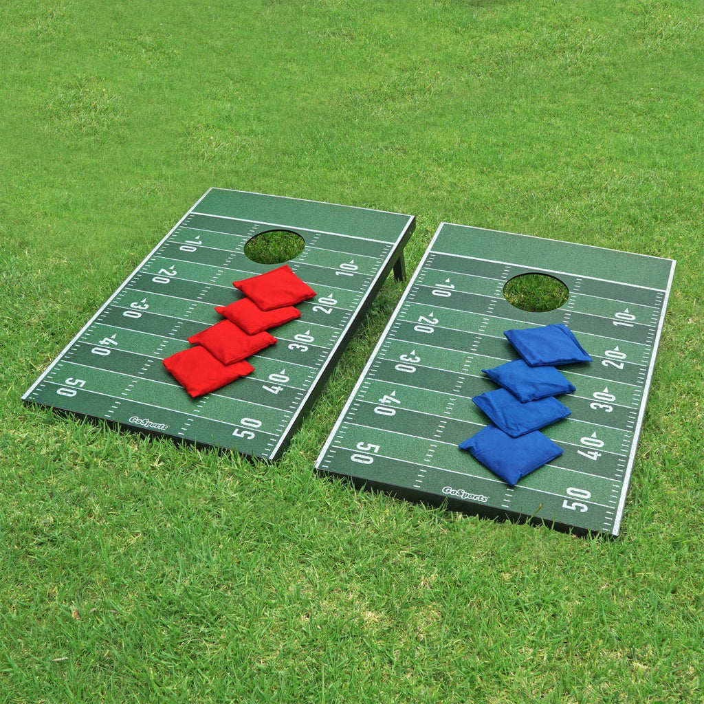 GoSports Football Cornhole Set | Customize with Your Team's Decals | Includes 2 Boards, 8 Bean Bags & Case Cornhole playgosports.com 