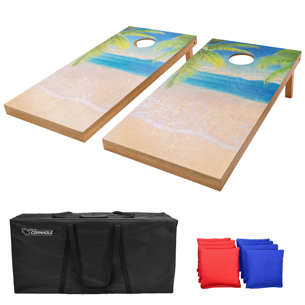 GoSports 4'x2' Reguation Size Premium Wood Cornhole Set - Beach Themed Design, Includes Two 4'x2' Boards, 8 Bean Bags, Carrying Case and Game Rules Cornhole playgosports.com 