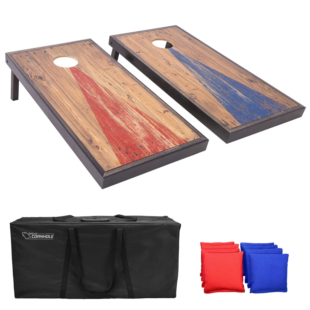 GoSports 4'x2' Reguation Size Premium Wood Cornhole Set - Vintage Wood Steel Design, Includes Two 4'x2' Boards, 8 Bean Bags, Carrying Case and Game Rules Cornhole playgosports.com 
