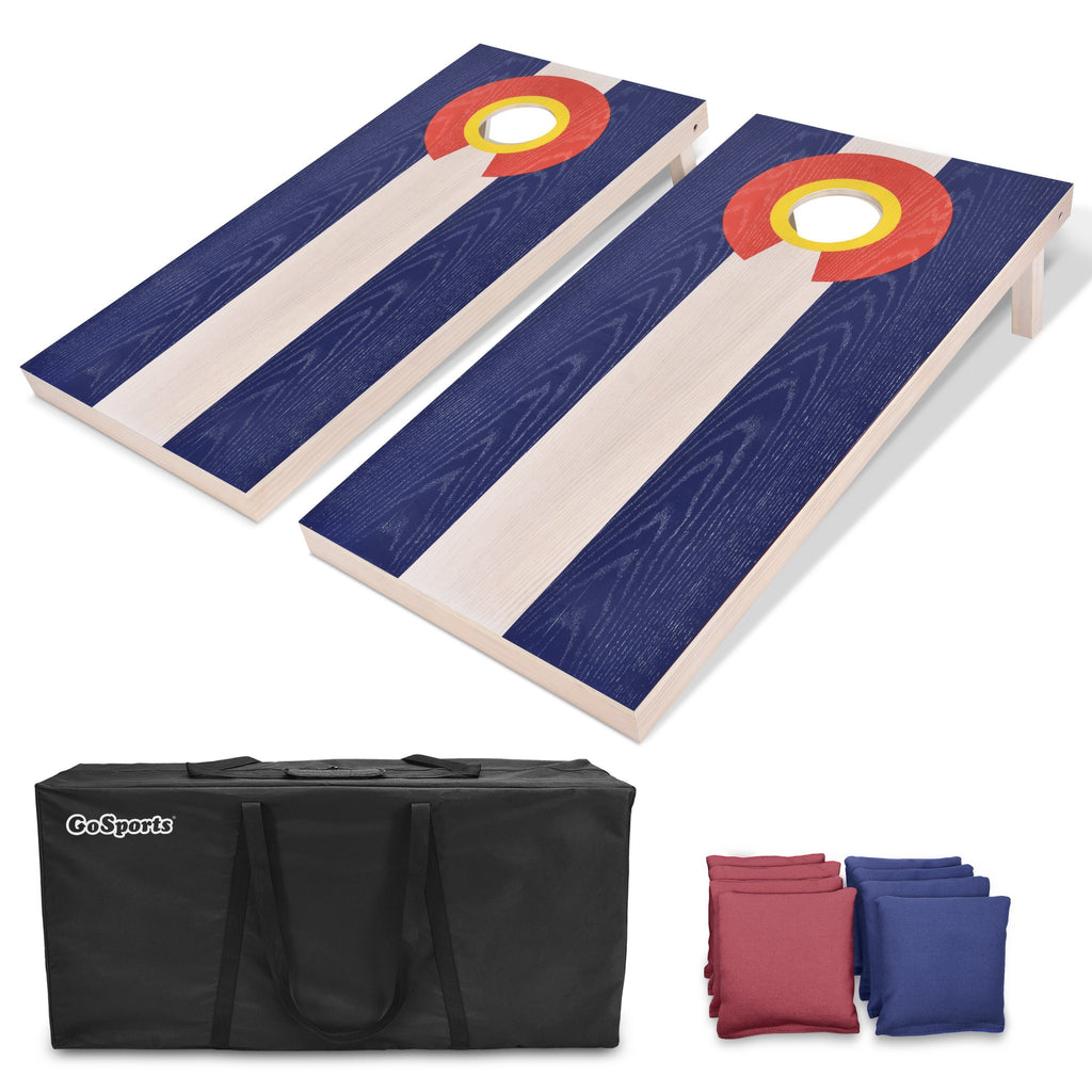 GoSports Colorado Regulation Size Solid Wood Cornhole Set - Colorado Flag - Includes Two 4' x 2' Boards, 8 Bean Bags, Carrying Case & Game Rules Cornhole playgosports.com 