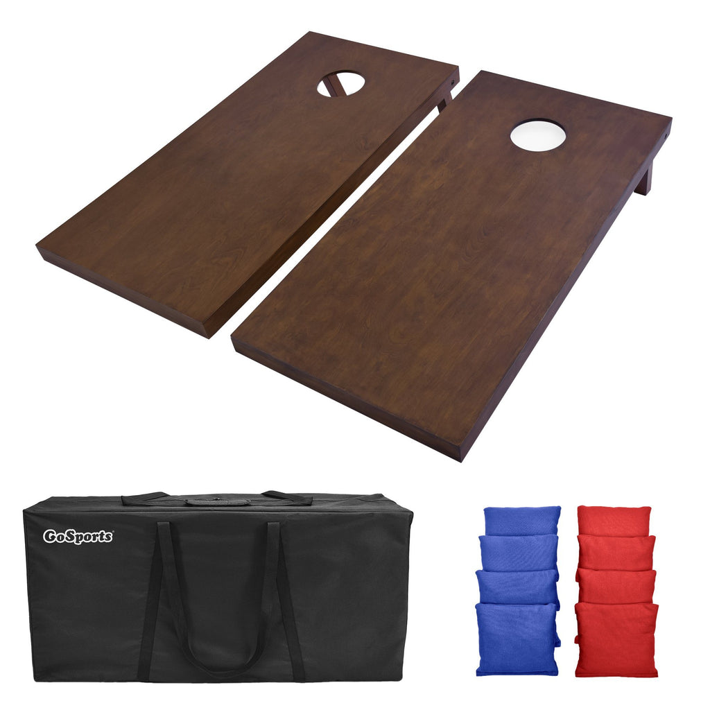GoSports 4'x2' Regulation Size Wooden Cornhole Set with Brown Finish - Includes Carrying Case and Red and Blue Bean Bags Set Cornhole playgosports.com 