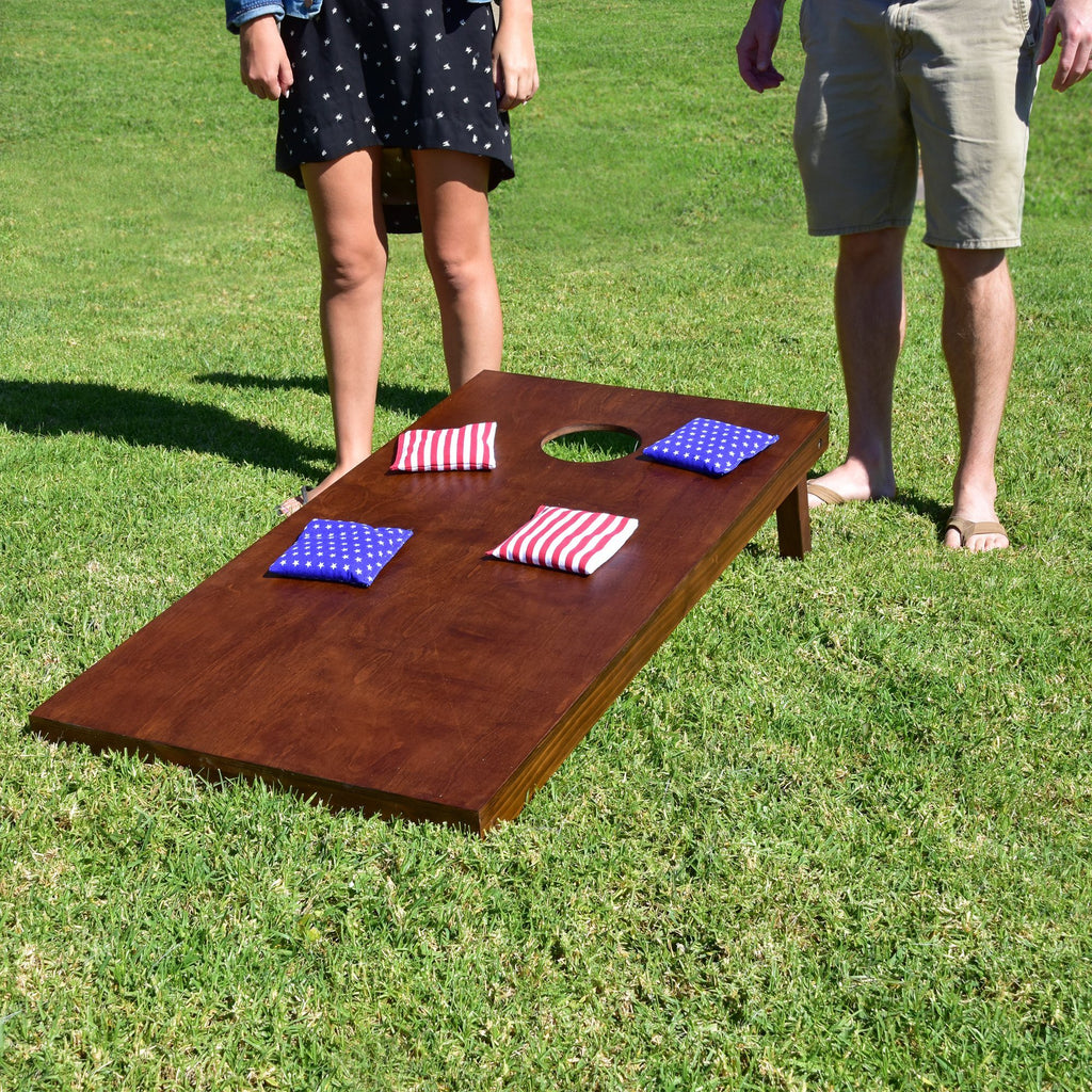 GoSports 4'x2' Regulation Size Wooden Cornhole Set with Brown Finish - Includes Carrying Case and America Bean Bags Set Cornhole playgosports.com 